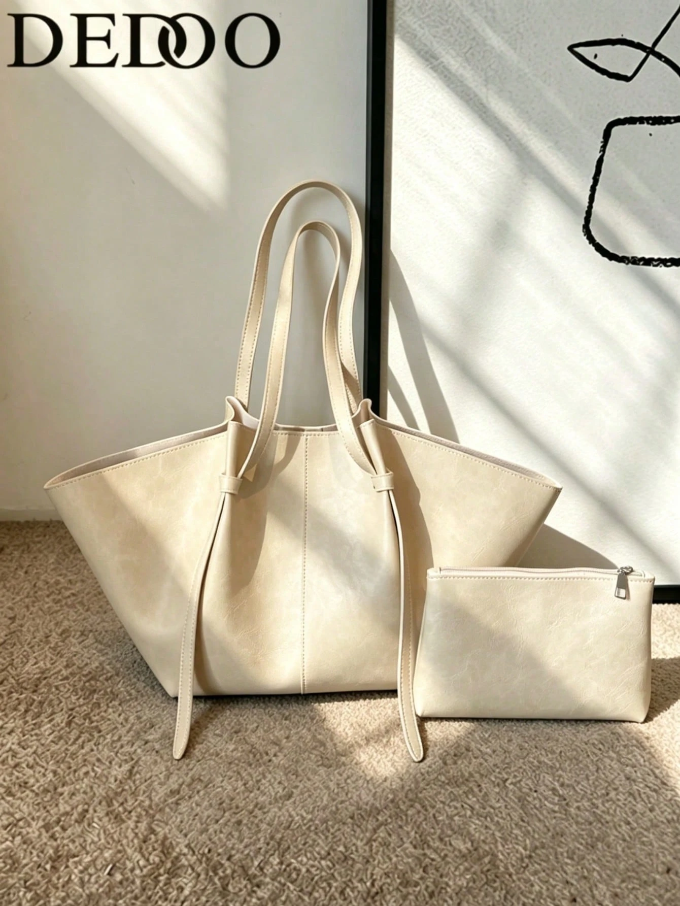 Dedoo Sac fourre-tout trapèze en PU souple pour femmes, design minimaliste à nœud de — vue 2