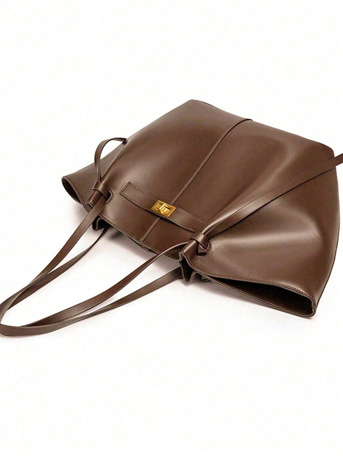 Dedoo Sac fourre-tout trapèze en PU souple pour femmes, design minimaliste à nœud de — vue 7