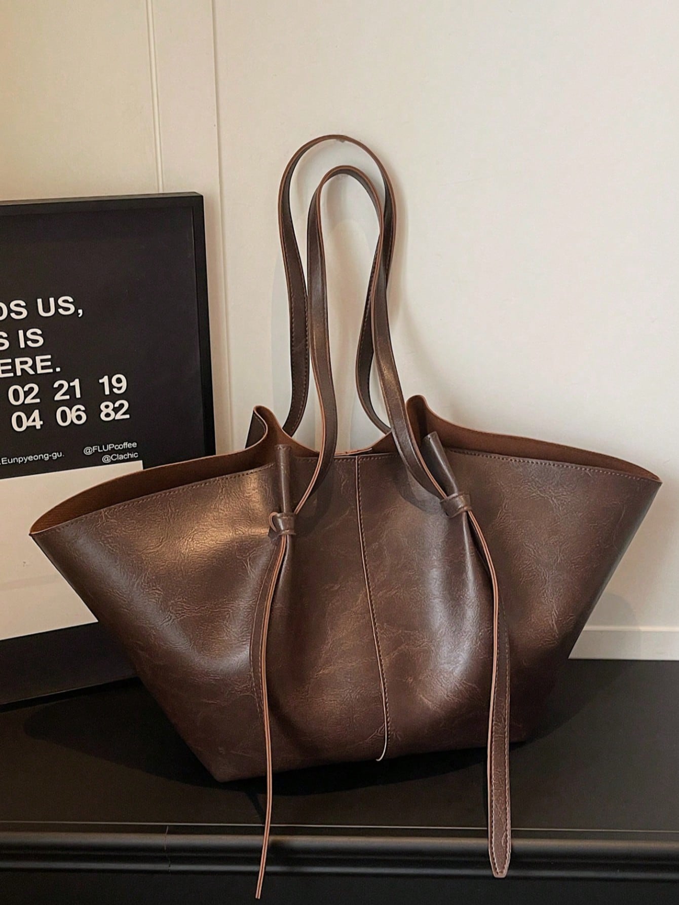 Dedoo Sac fourre-tout trapèze en PU souple pour femmes, design minimaliste à nœud de — vue 12