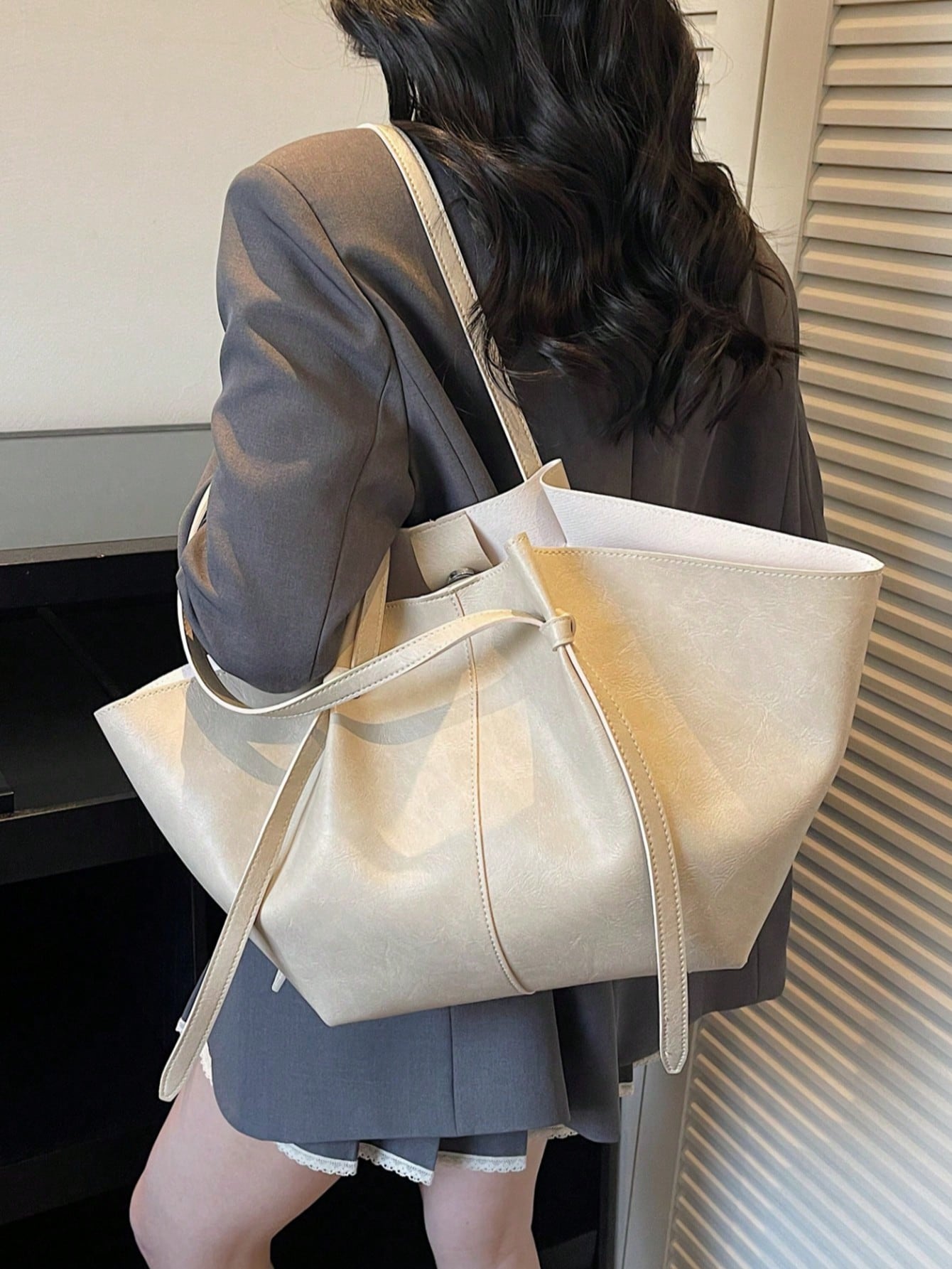 Dedoo Sac fourre-tout trapèze en PU souple pour femmes, design minimaliste à nœud de — vue 11