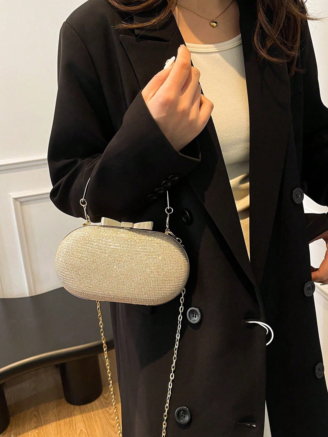 Mini sac de soirée pour femme en métal doré brillant/à paillettes, charmant et portable, — vue 3