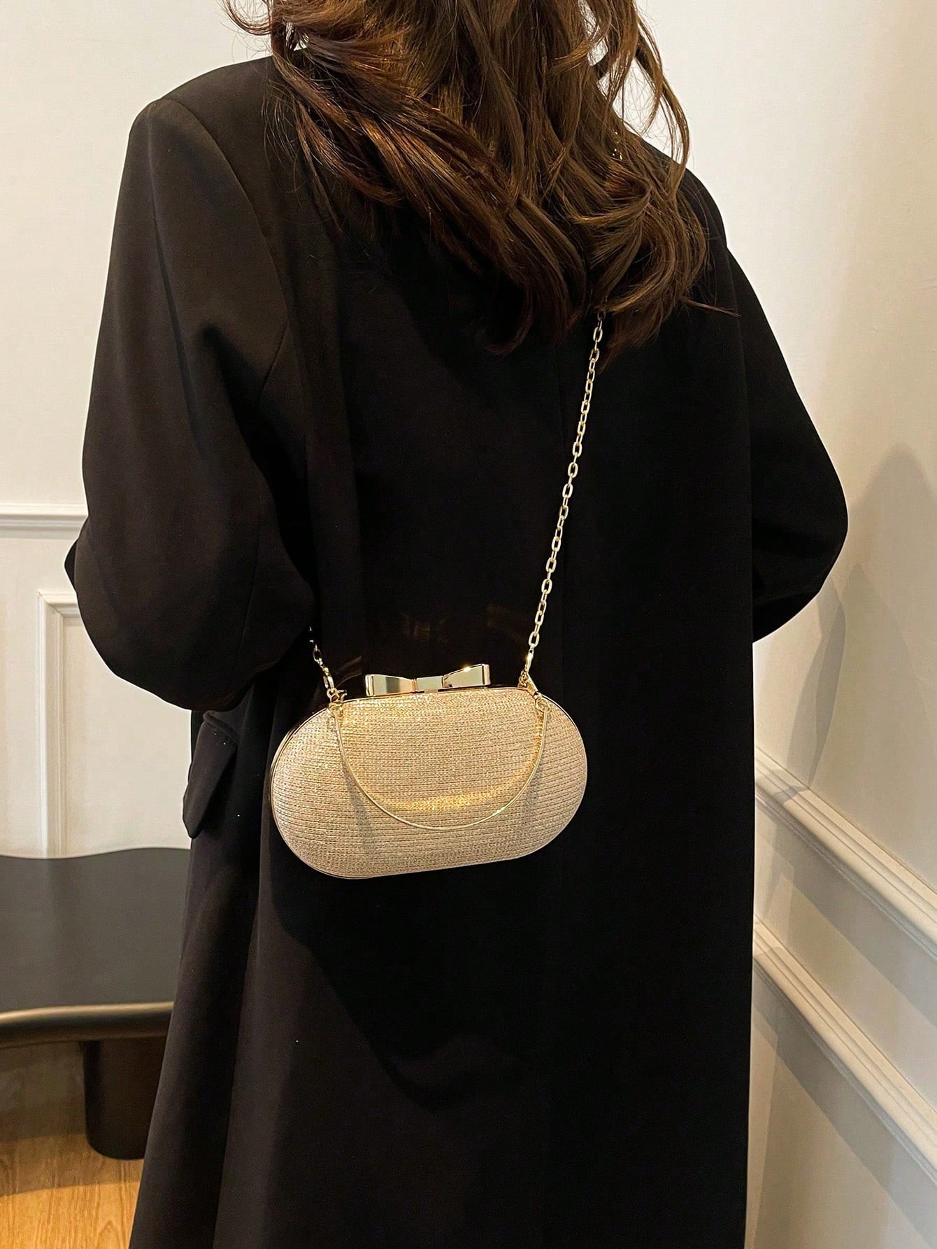 Mini sac de soirée pour femme en métal doré brillant/à paillettes, charmant et portable, — vue 5