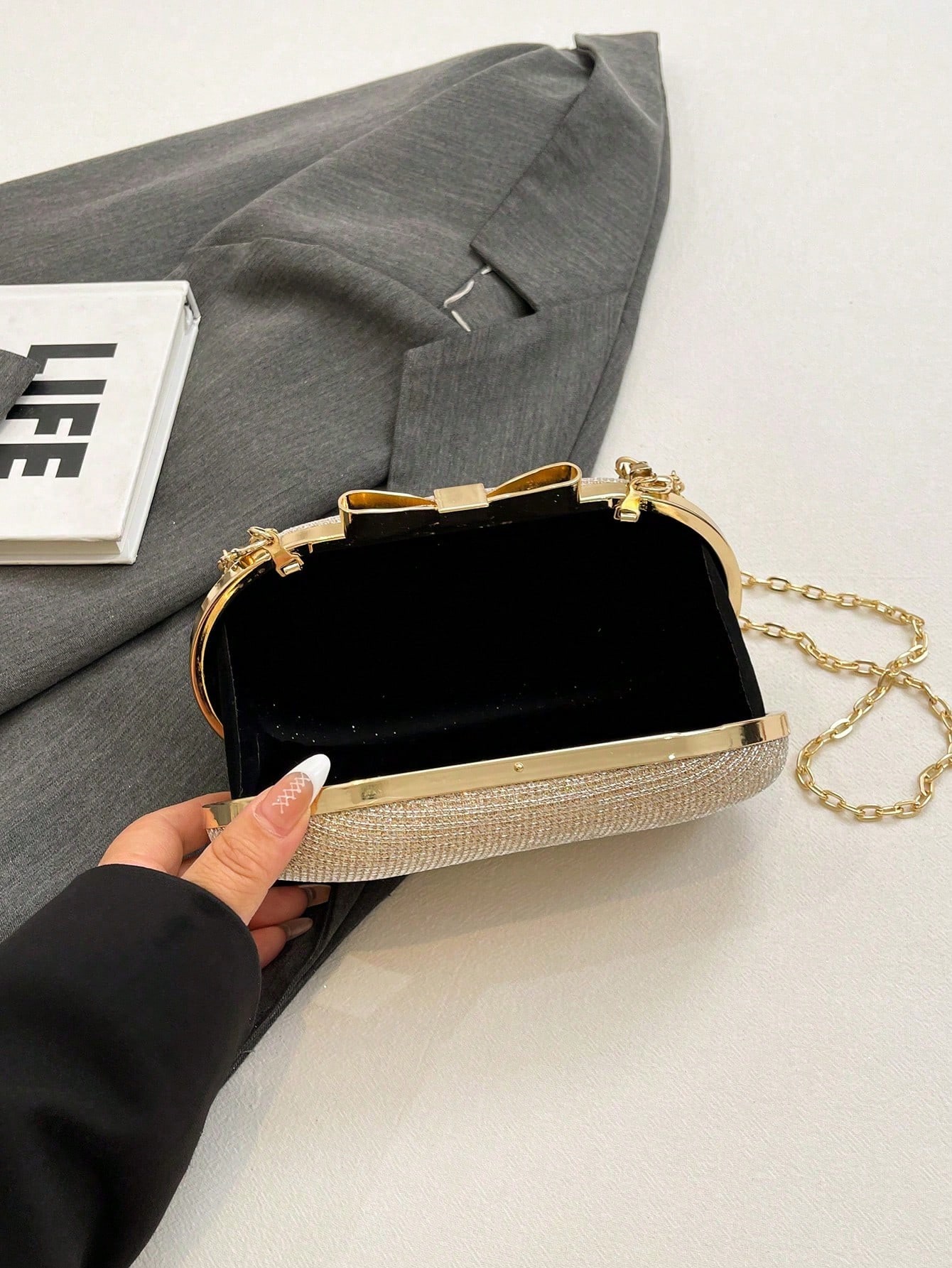 Mini sac de soirée pour femme en métal doré brillant/à paillettes, charmant et portable, — vue 6