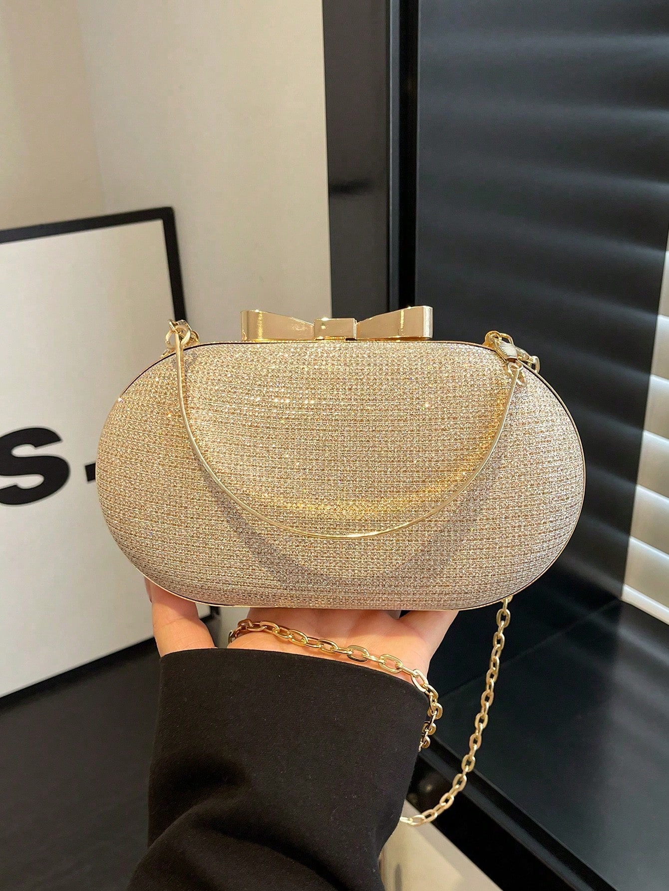 Mini sac de soirée pour femme en métal doré brillant/à paillettes, charmant et portable, — vue 10