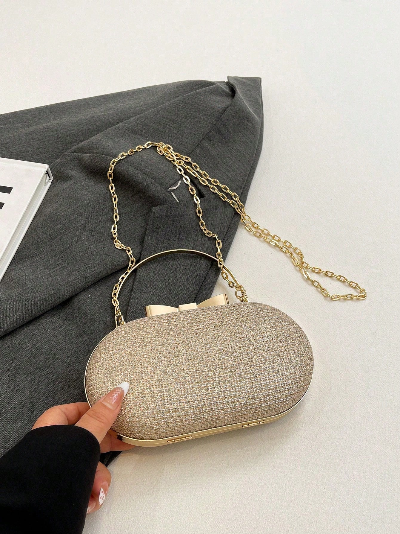 Mini sac de soirée pour femme en métal doré brillant/à paillettes, charmant et portable, — vue 9