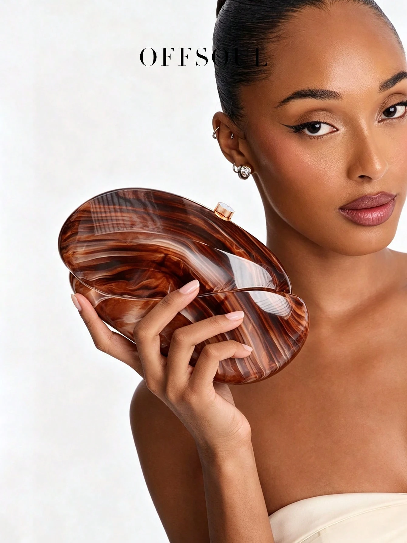 Sac de soirée ovale métallique ondulé, nouveau sac à main de banquet de fête avec sangle — vue 3