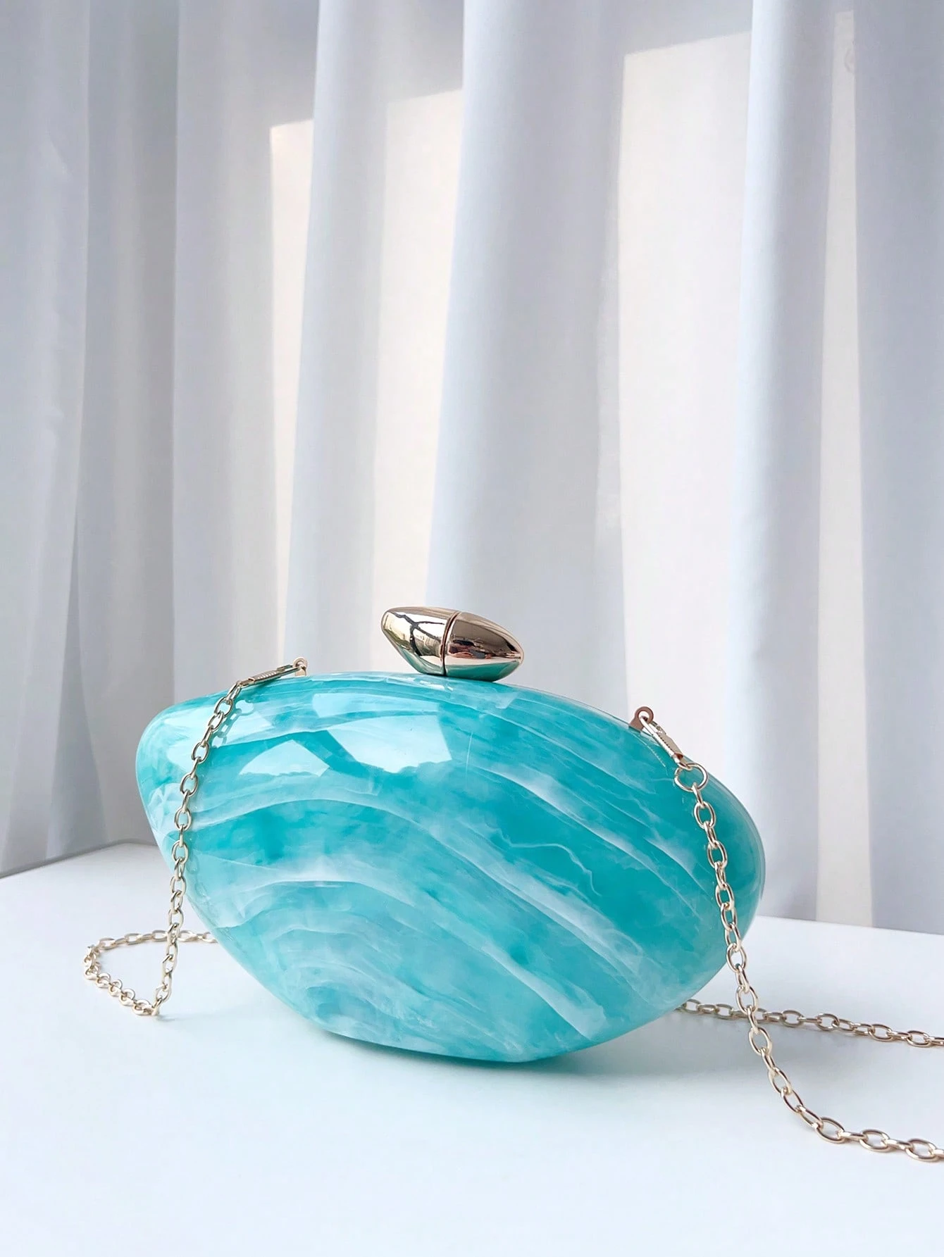 Sac de soirée de style de haute qualité avec motif rayé en marbre bleu-vert, sac à main — vue 2
