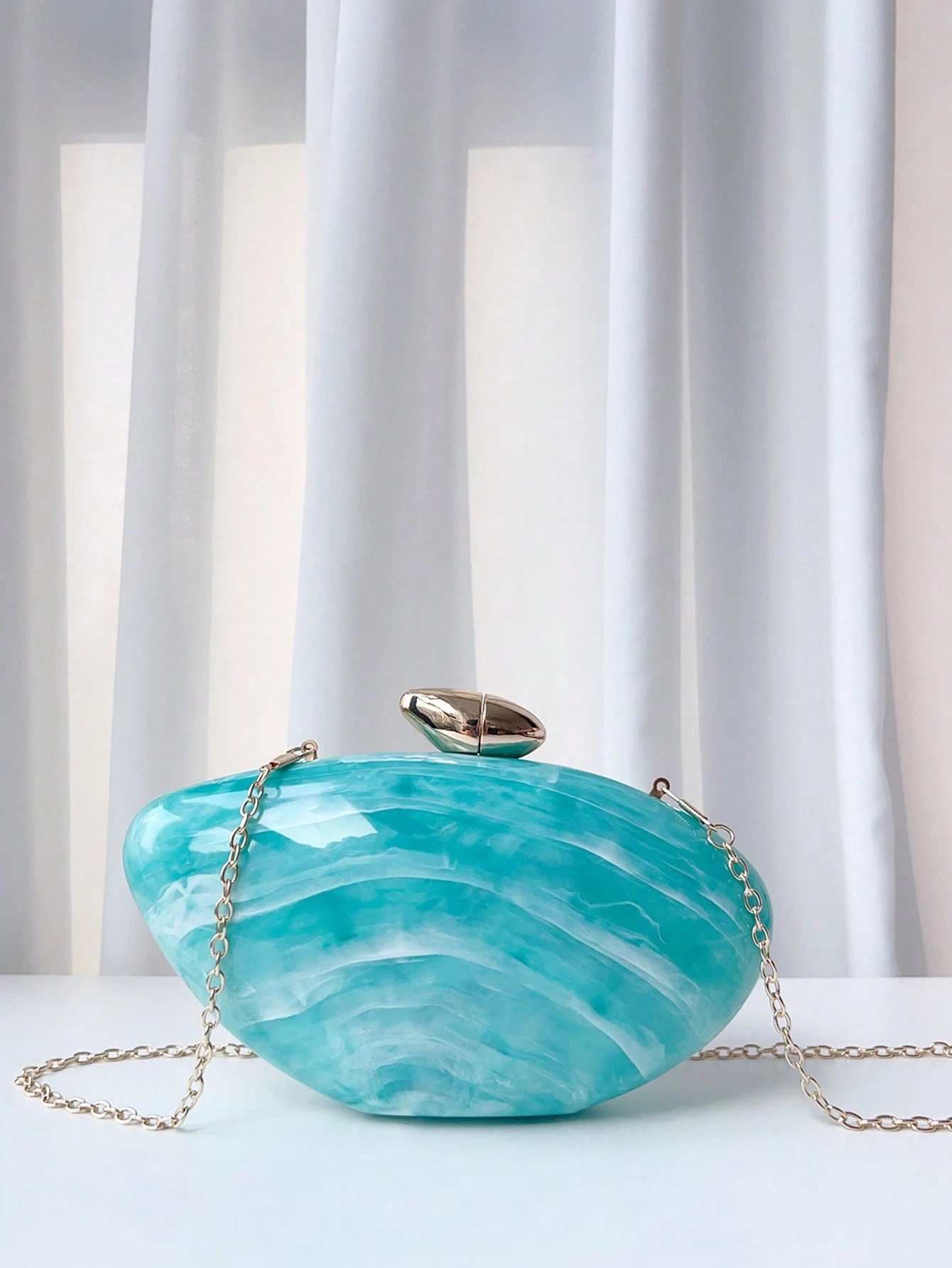 Sac de soirée de style de haute qualité avec motif rayé en marbre bleu-vert, sac à main — vue 4