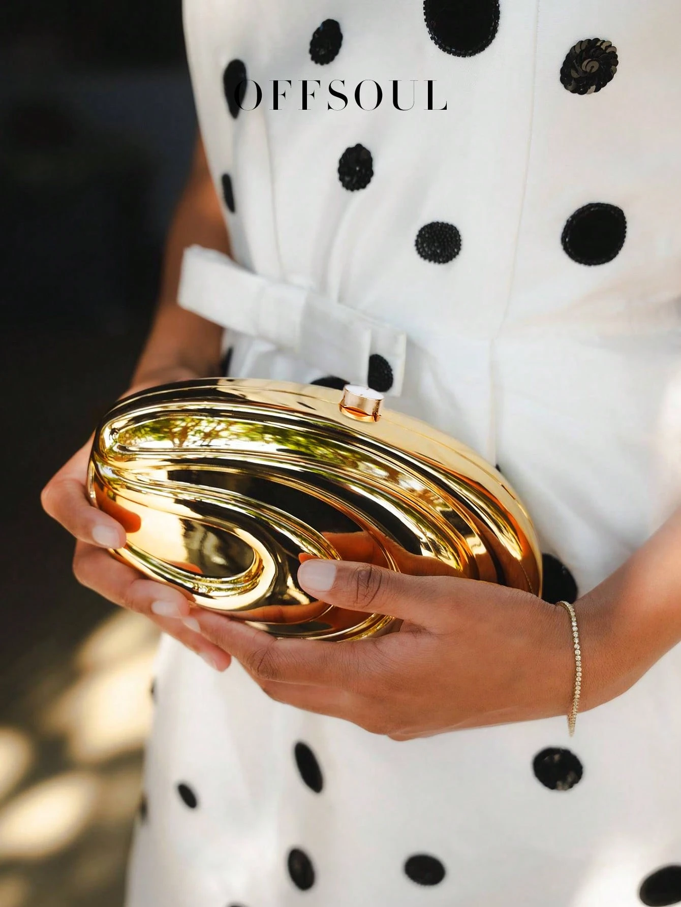 Sac de soirée ovale métallique ondulé, nouveau sac à main de banquet de fête avec sangle — vue 8