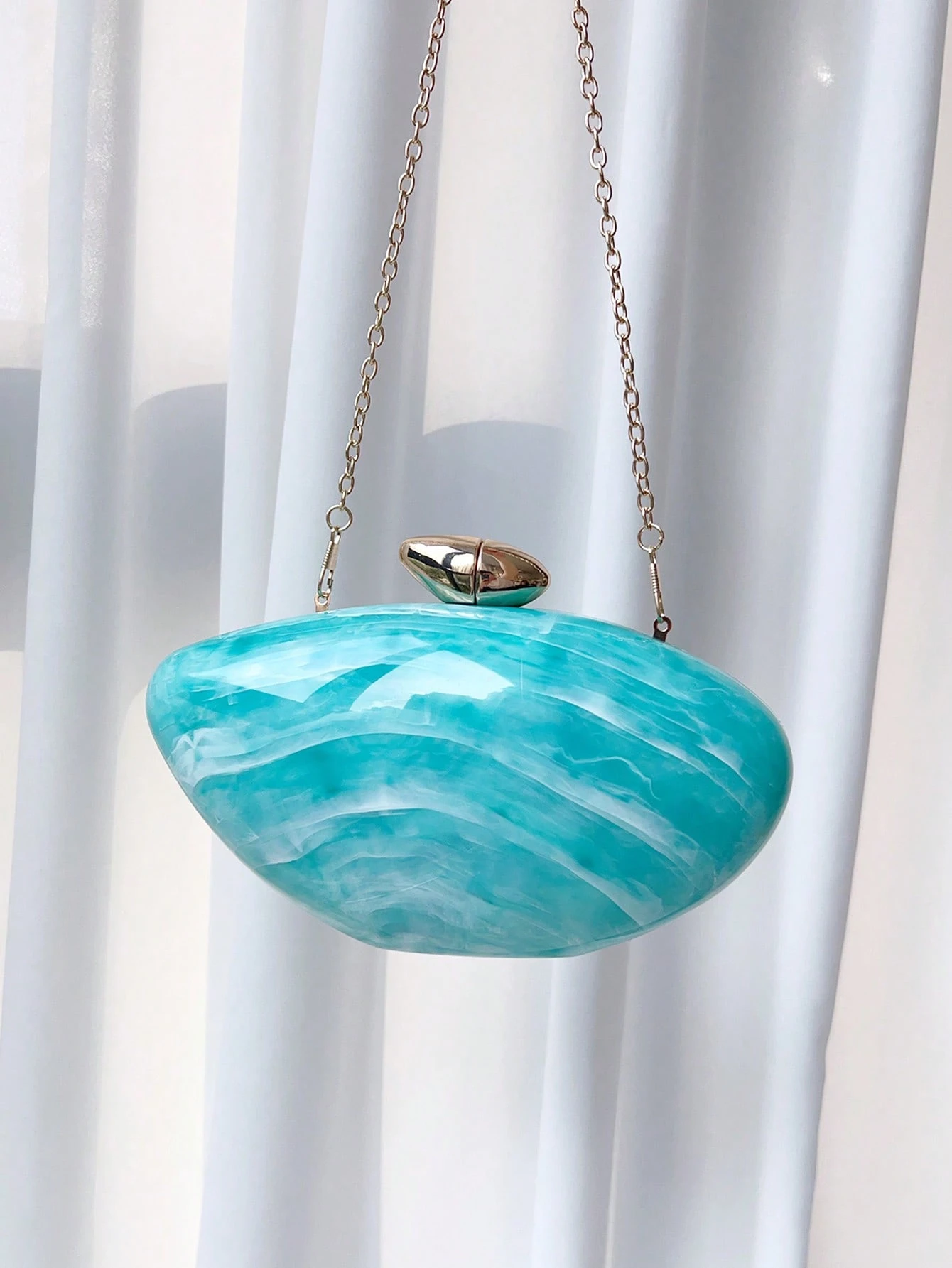 Sac de soirée de style de haute qualité avec motif rayé en marbre bleu-vert, sac à main — vue 8