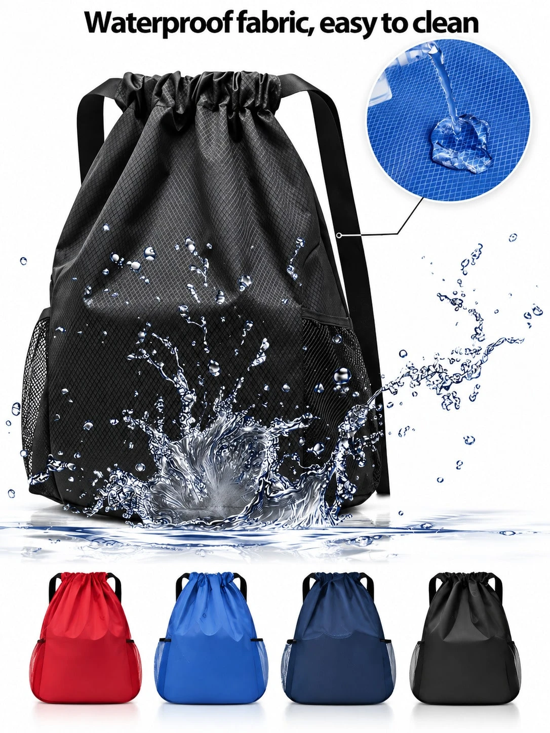 Sac à dos imperméable avec cordon de serrage et séparation sec/humide, grand sac de — vue 3