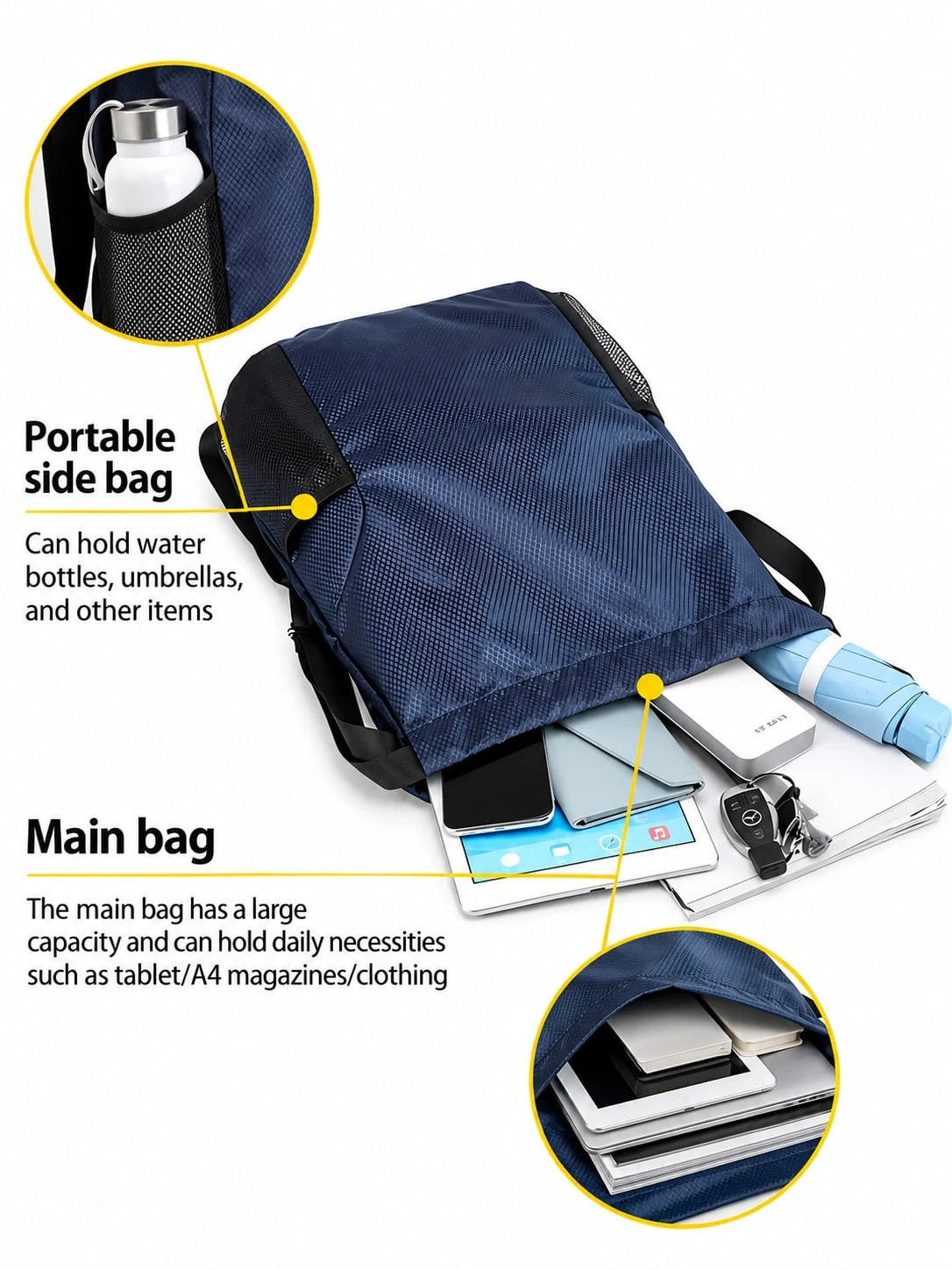 Sac à dos imperméable avec cordon de serrage et séparation sec/humide, grand sac de — vue 4