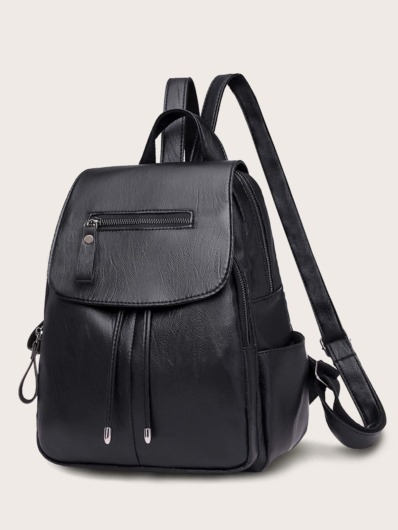 Sac à dos imperméable, en PU, à rabat, sac à dos graphique léger avec breloque pour sac,