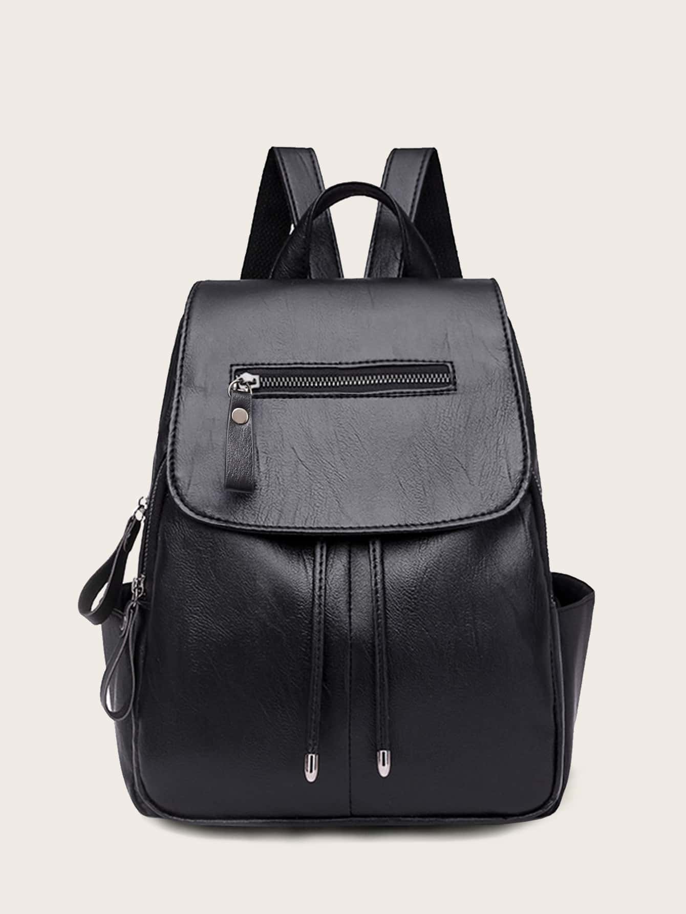 Sac à dos imperméable, en PU, à rabat, sac à dos graphique léger avec breloque pour sac, — vue 2