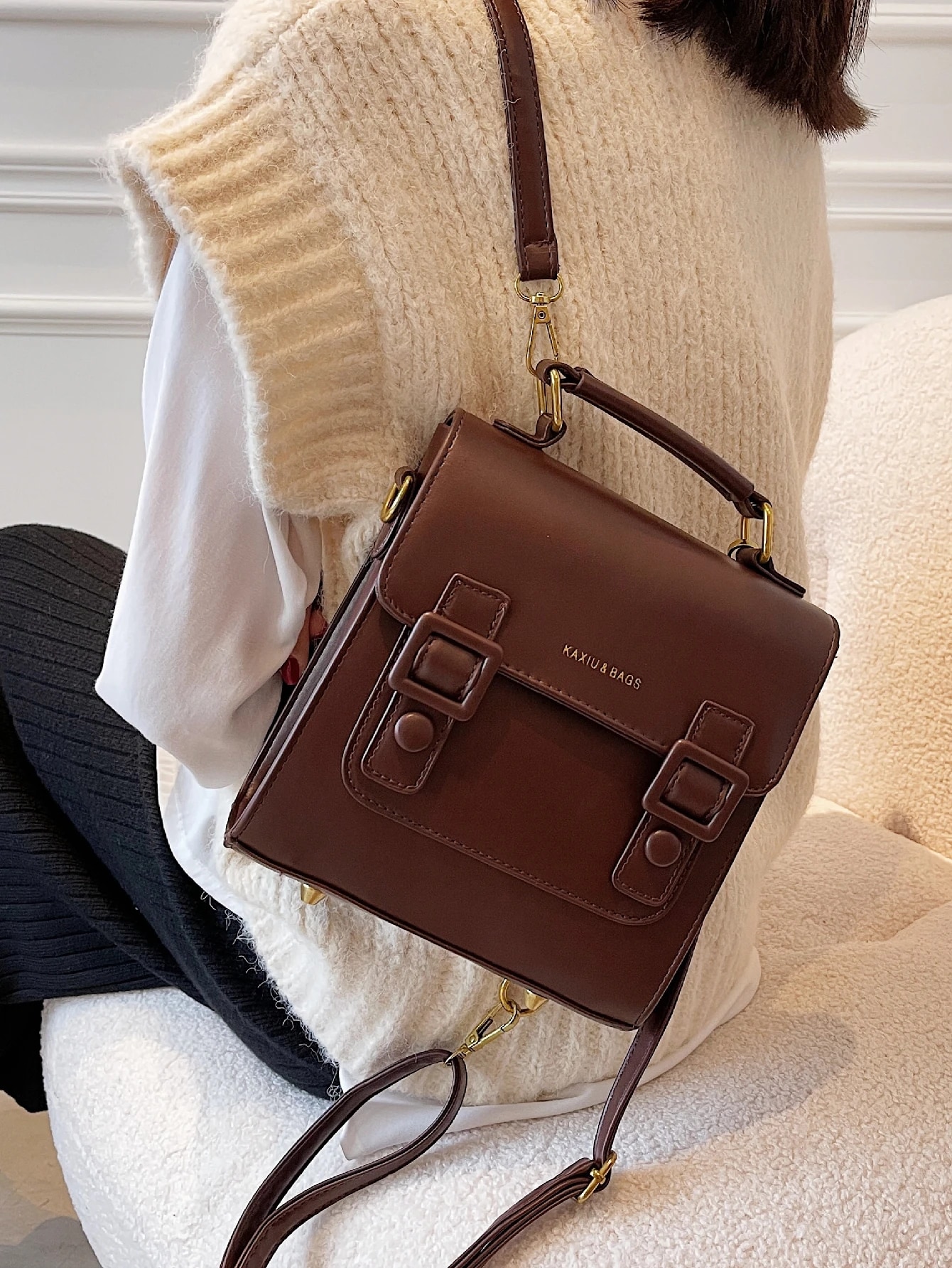 Rétro Mini Sac À Dos À Rabat Minimaliste Style Preppy Sac D'école Décontracté Sac À — vue 2
