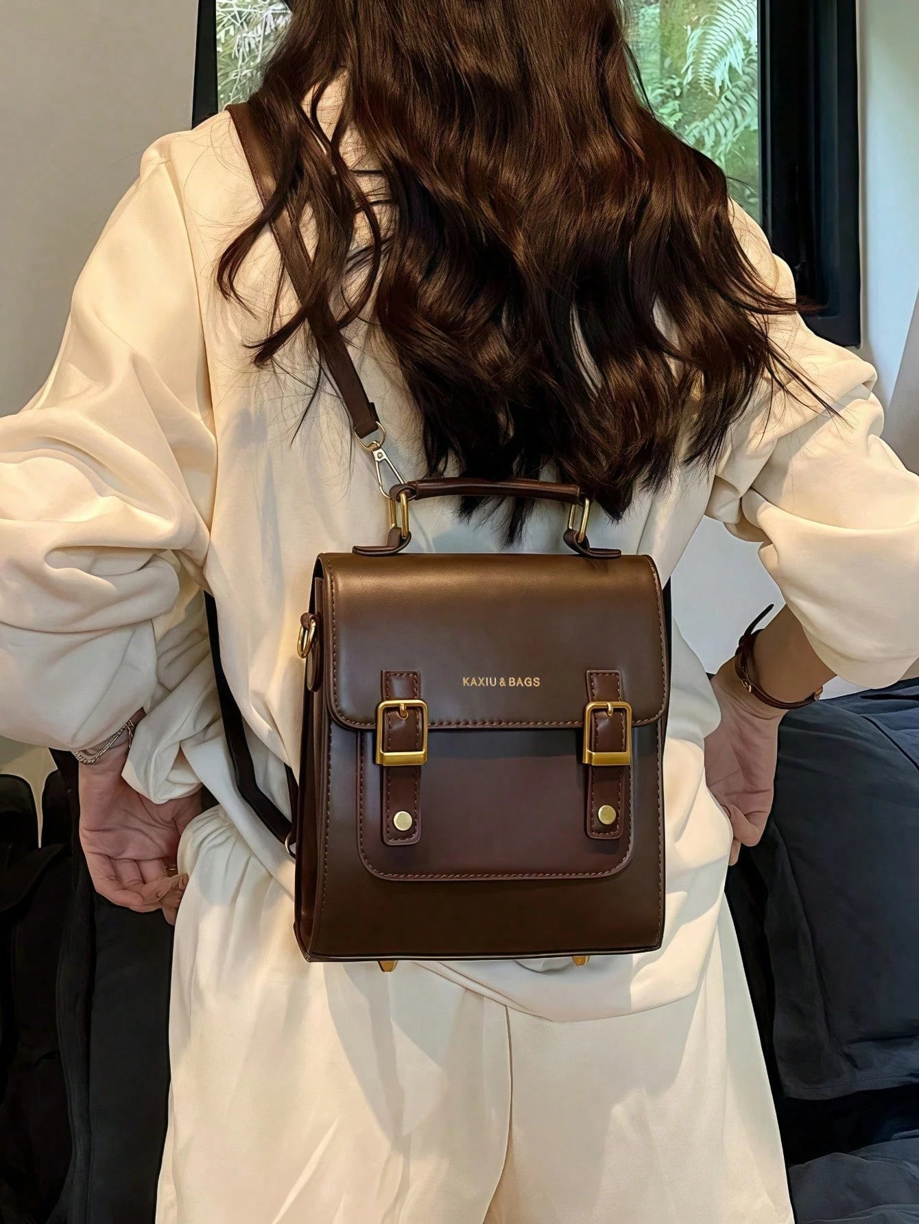 Rétro Mini Sac À Dos À Rabat Minimaliste Style Preppy Sac D'école Décontracté Sac À — vue 3