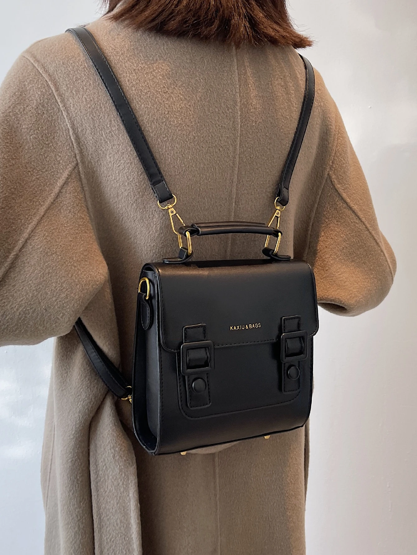 Rétro Mini Sac À Dos À Rabat Minimaliste Style Preppy Sac D'école Décontracté Sac À — vue 4