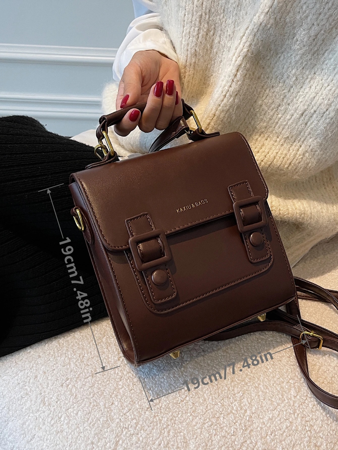 Rétro Mini Sac À Dos À Rabat Minimaliste Style Preppy Sac D'école Décontracté Sac À — vue 5