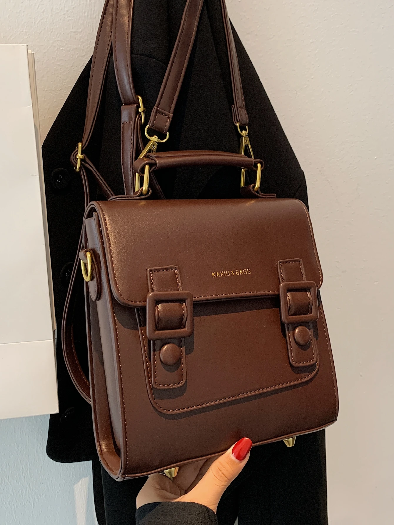 Rétro Mini Sac À Dos À Rabat Minimaliste Style Preppy Sac D'école Décontracté Sac À — vue 8