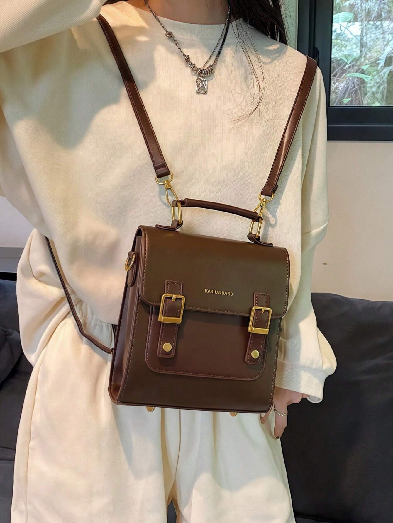 Rétro Mini Sac À Dos À Rabat Minimaliste Style Preppy Sac D'école Décontracté Sac À — vue 12
