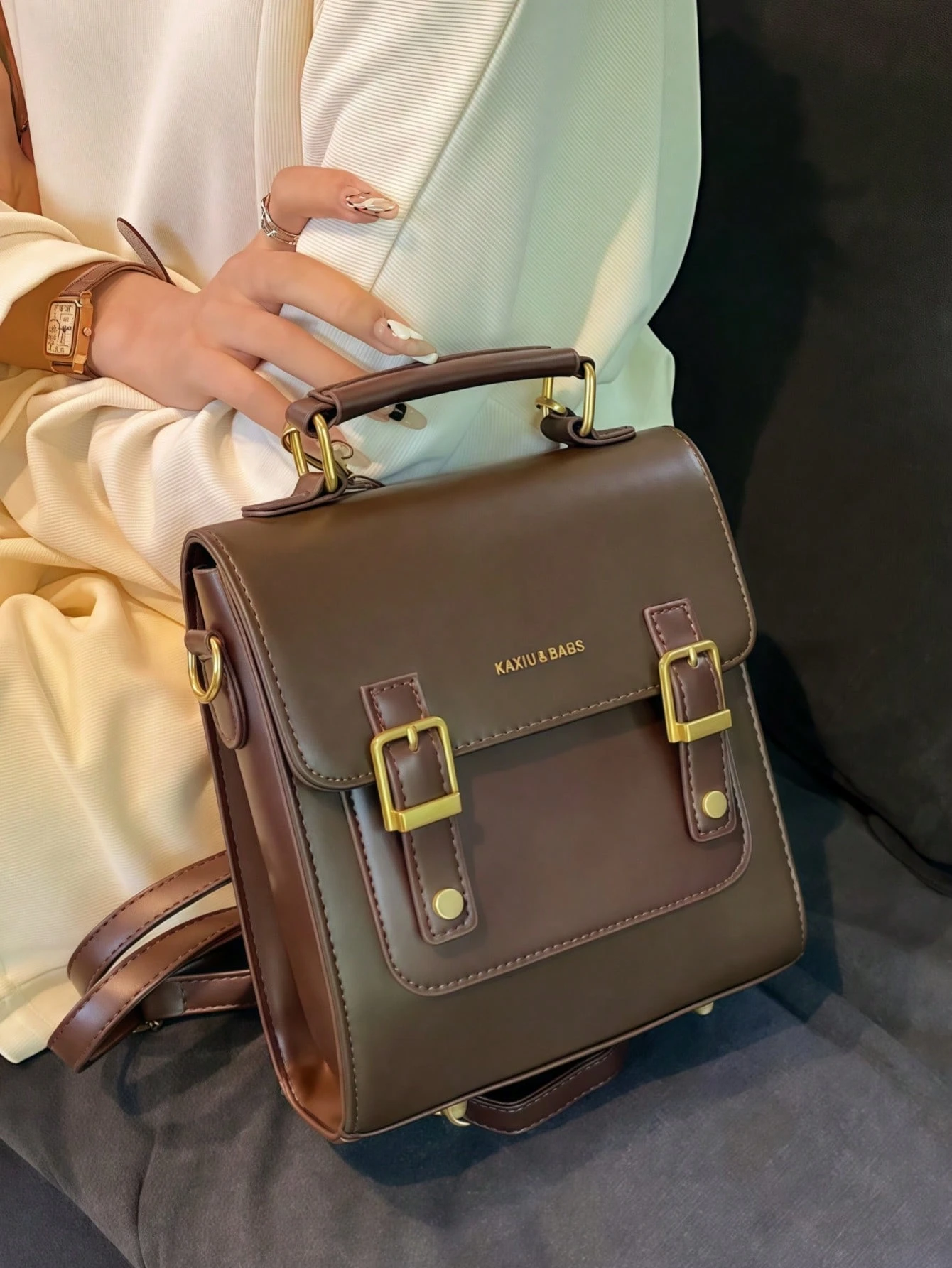 Rétro Mini Sac À Dos À Rabat Minimaliste Style Preppy Sac D'école Décontracté Sac À — vue 9