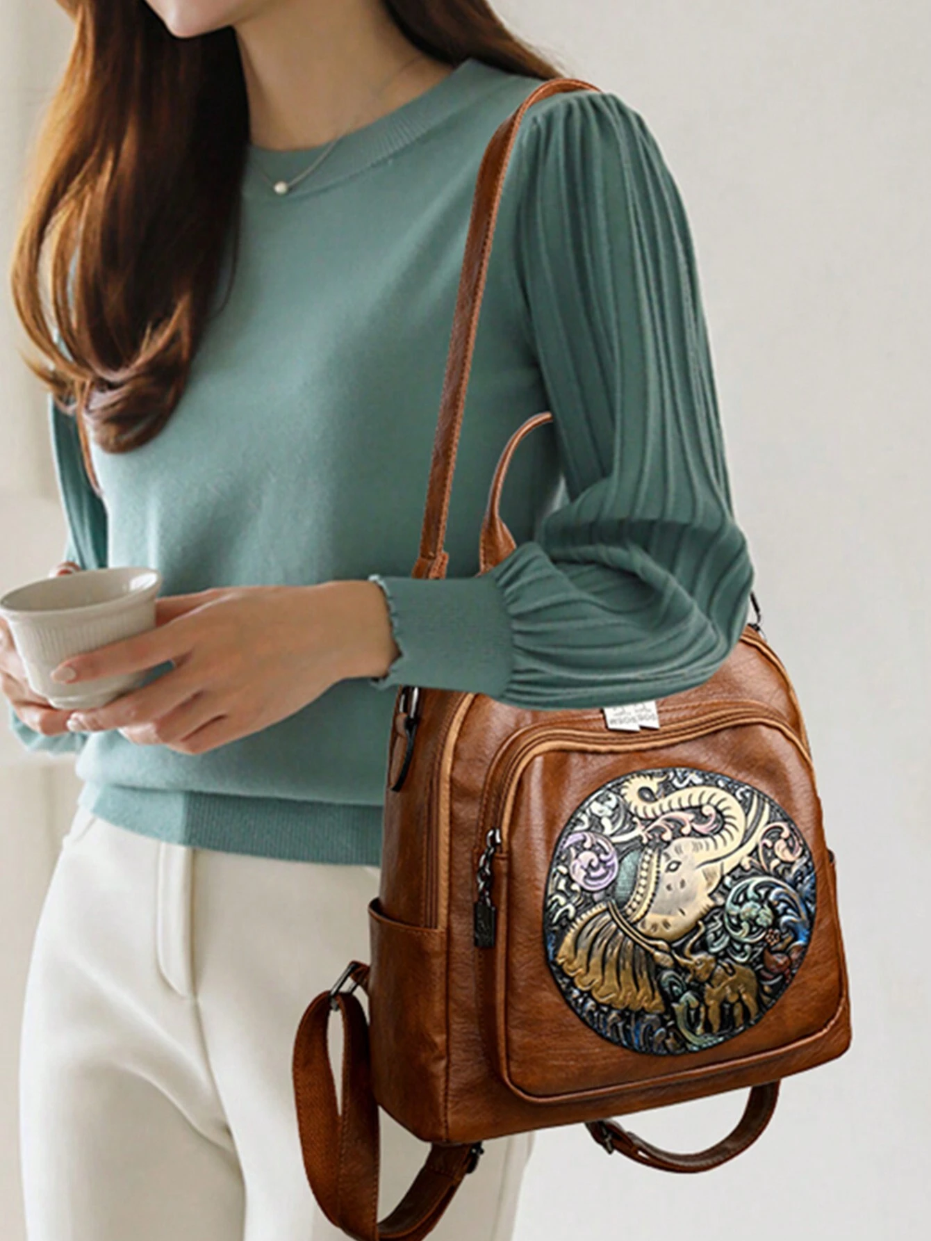 Sac à dos multifonction en PU souple pour femmes, nouveau sac à bandoulière de style — vue 7