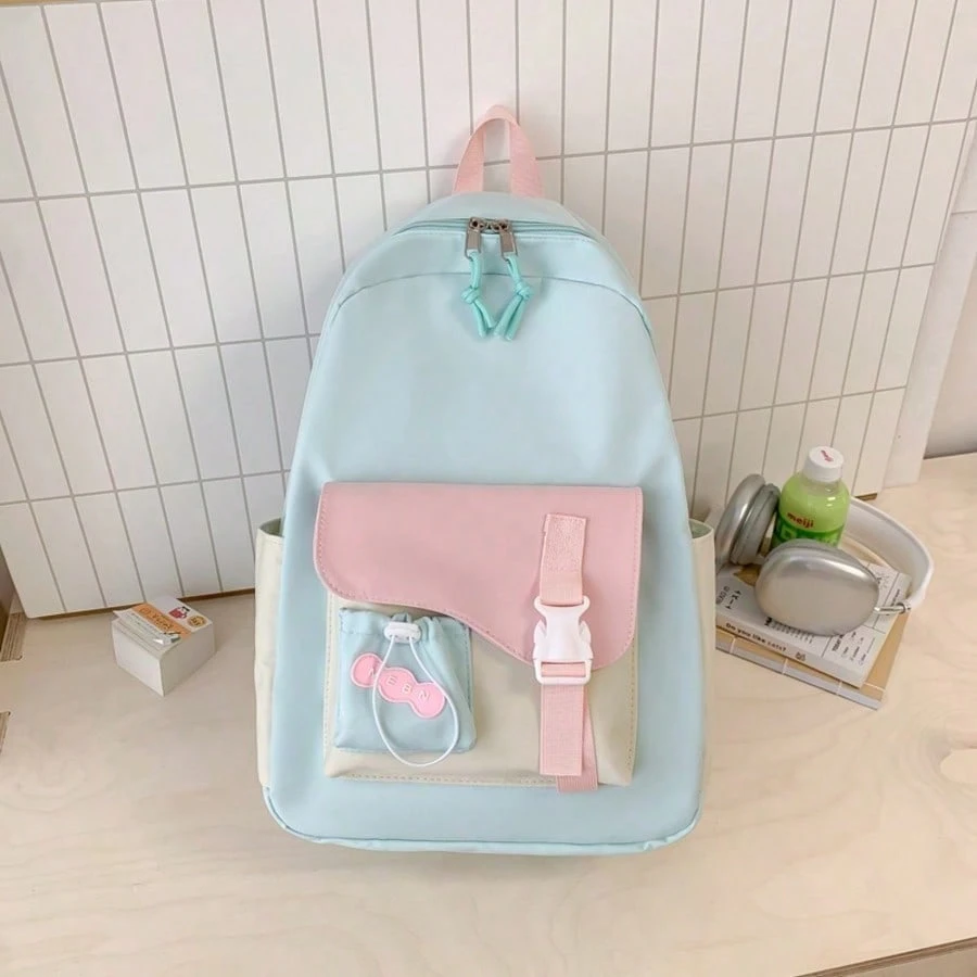 Sac à dos mignon au design color-block pour écolières, grande capacité, léger, style — vue 2