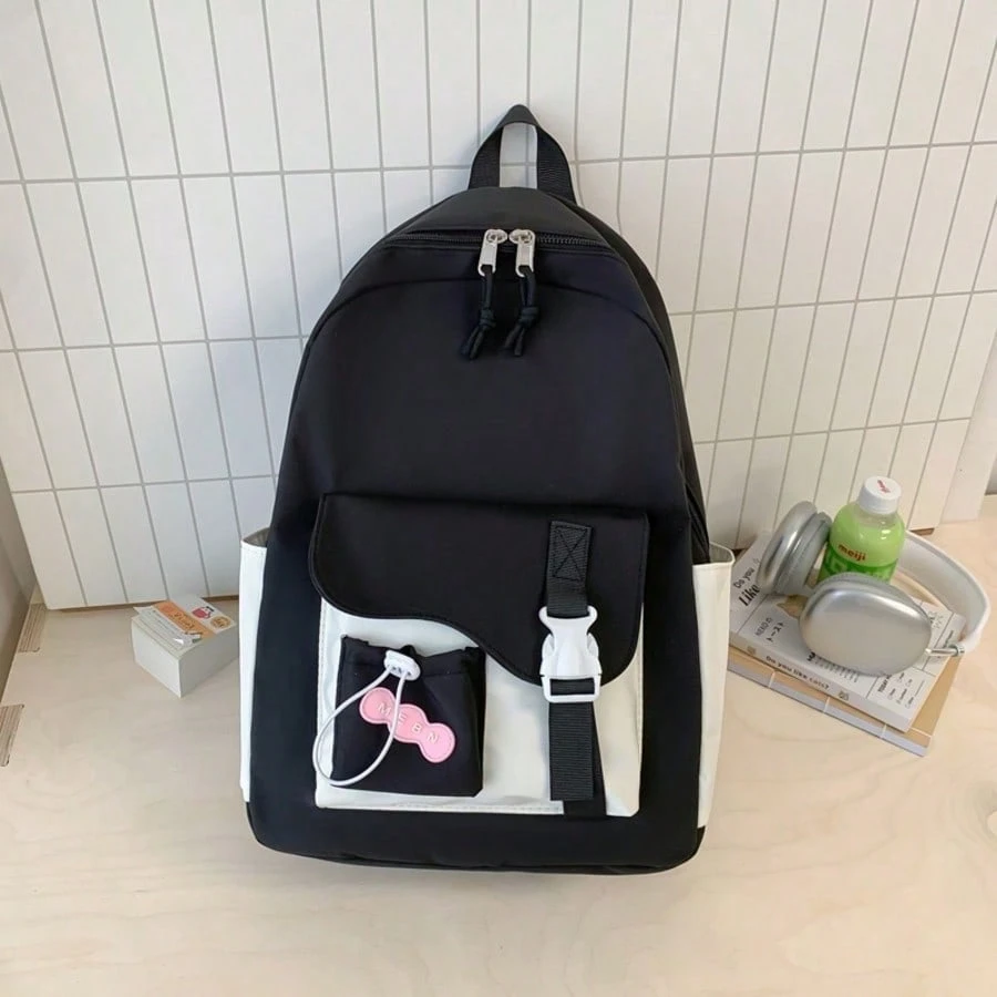 Sac à dos mignon au design color-block pour écolières, grande capacité, léger, style