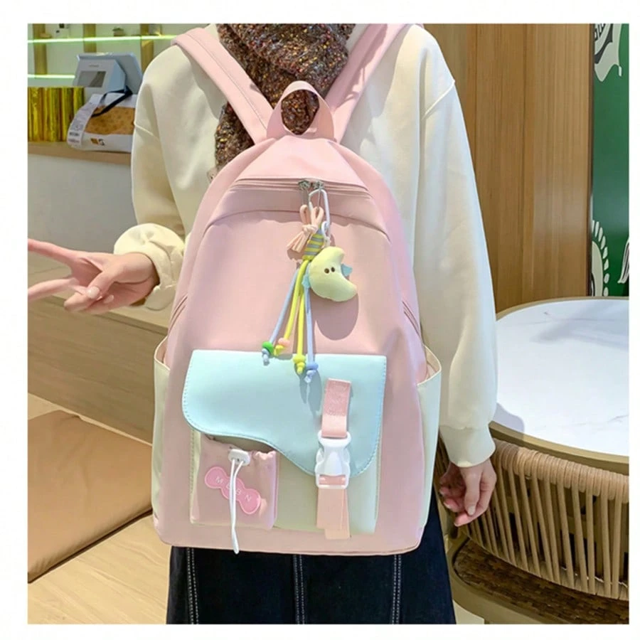 Sac à dos mignon au design color-block pour écolières, grande capacité, léger, style — vue 7