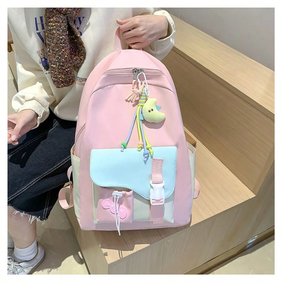 Sac à dos mignon au design color-block pour écolières, grande capacité, léger, style — vue 11