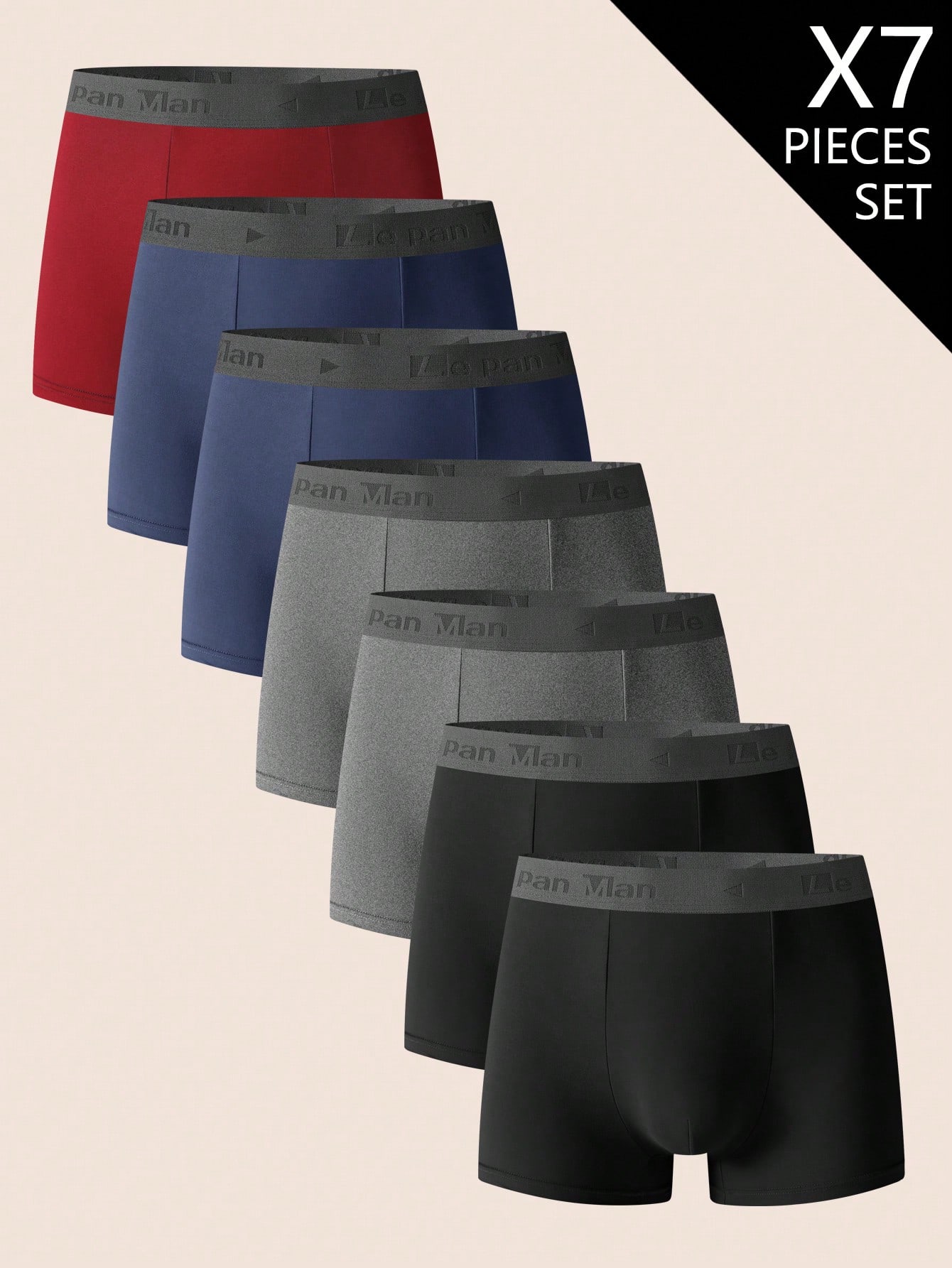 7 pièces/paquet Boxers hommes avec bande de taille à motif lettres, confortables et