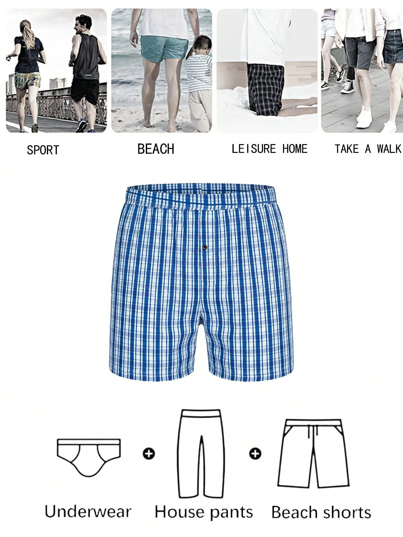 Sous-vêtements pour hommes aléatoires, tissu en polyester, imprimé à carreaux, pantalon — vue 9