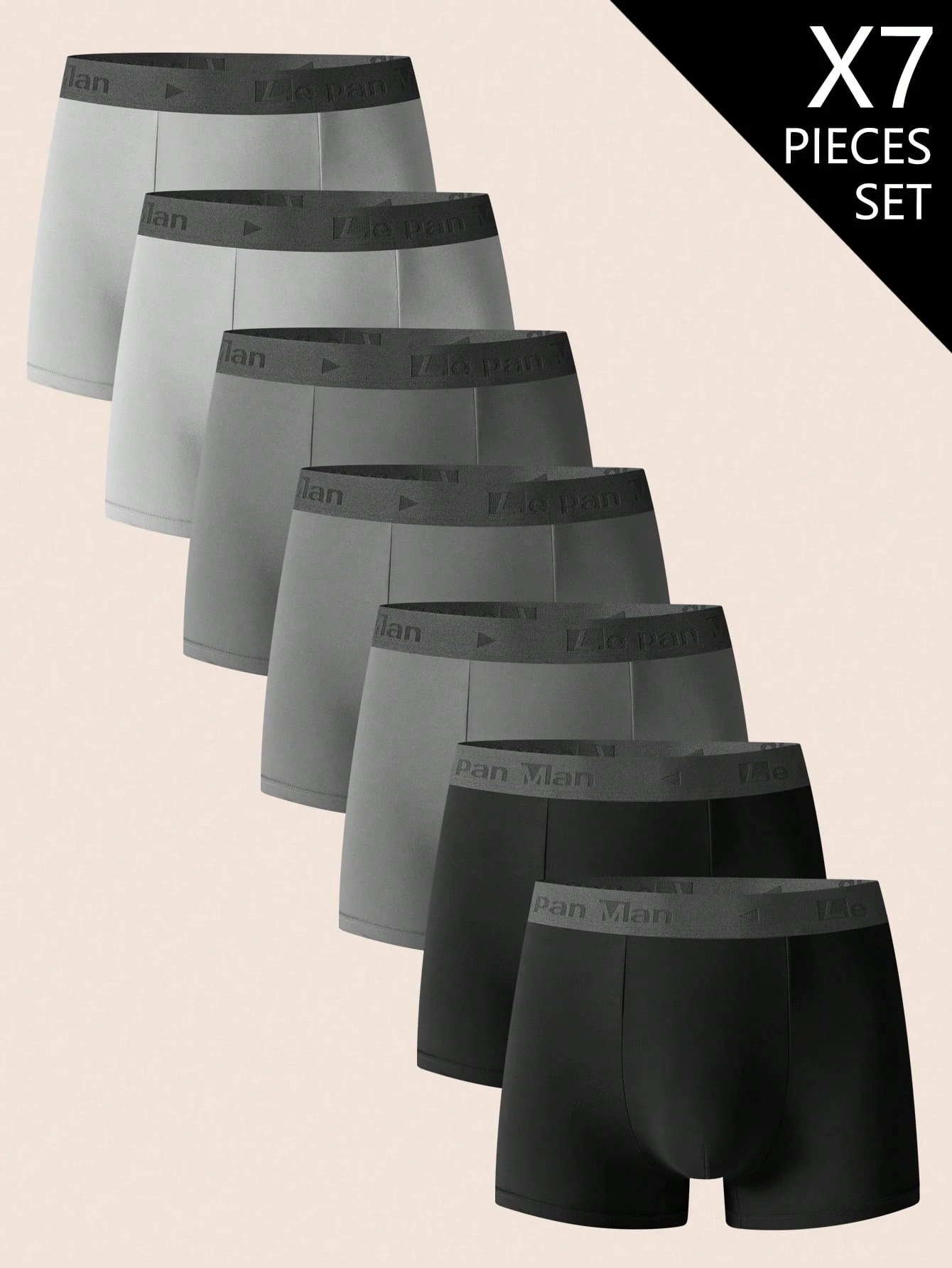 7 pièces/set Boxers homme imprimés lettres, décontractés pour tous les jours