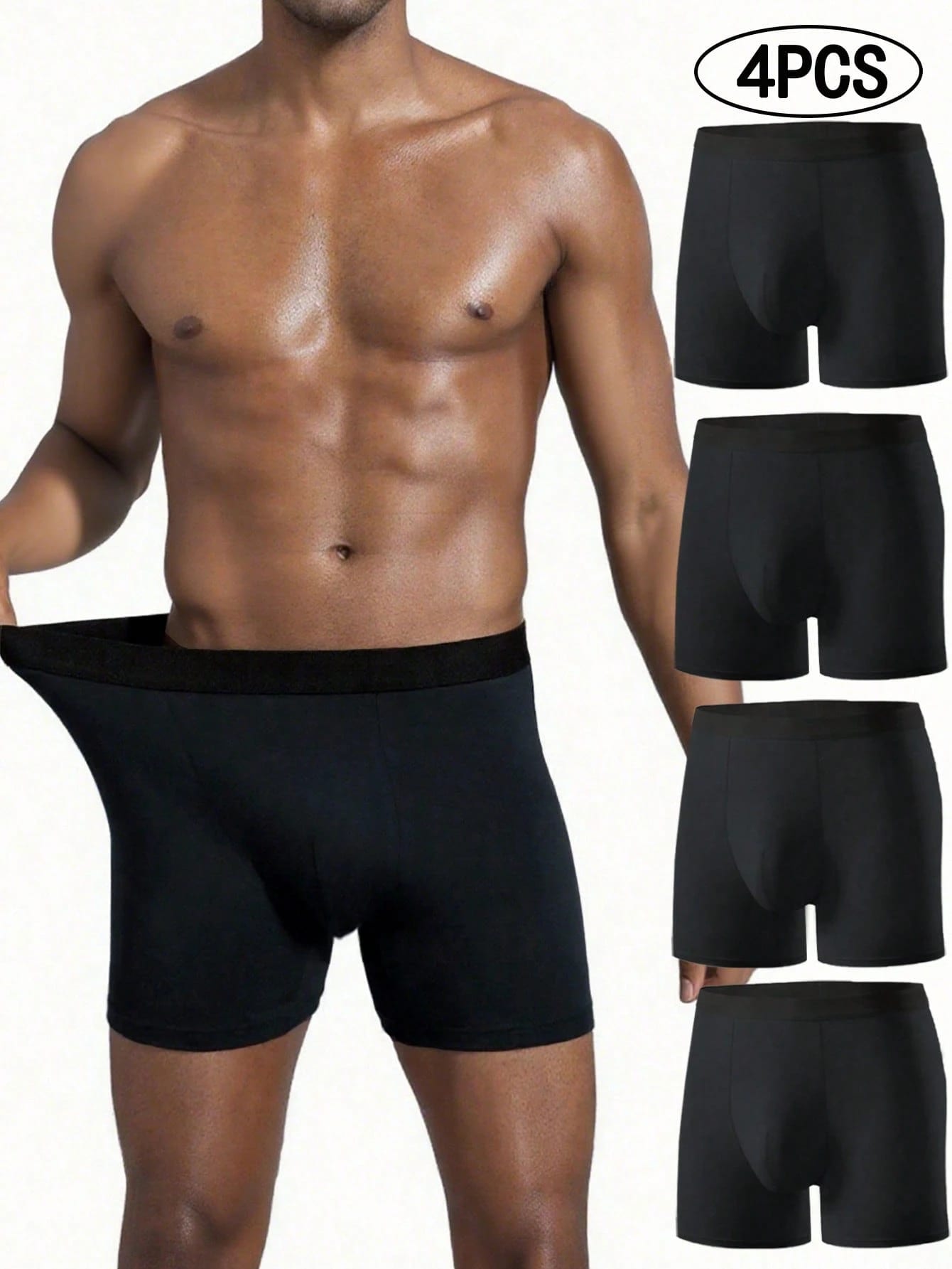 Sous-vêtements longs de couleur unie pour hommes, shorts élastiques confortables et
