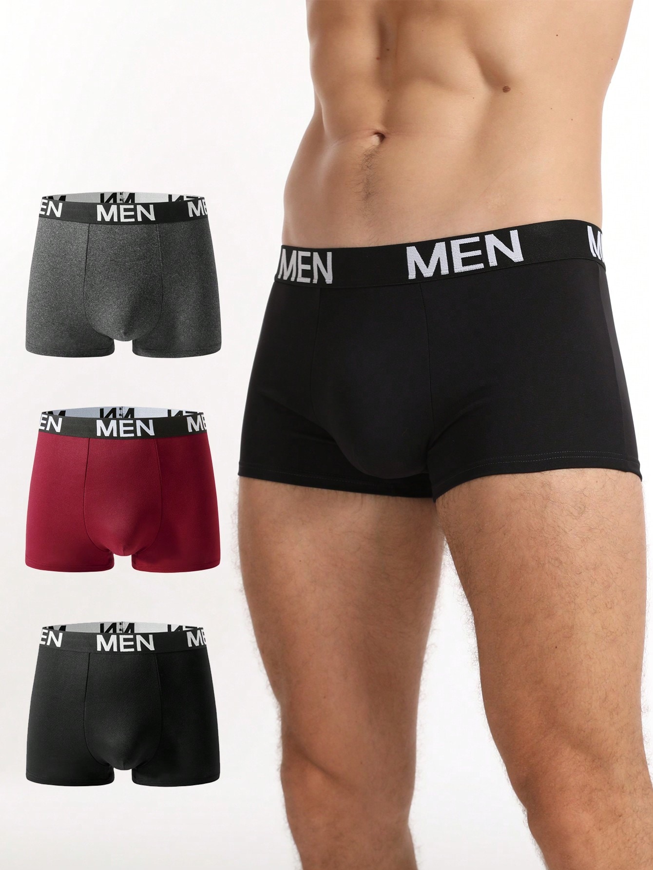 Wedaily 3 pièces Boxers pour homme avec imprimé lettre sur la taille — vue 7