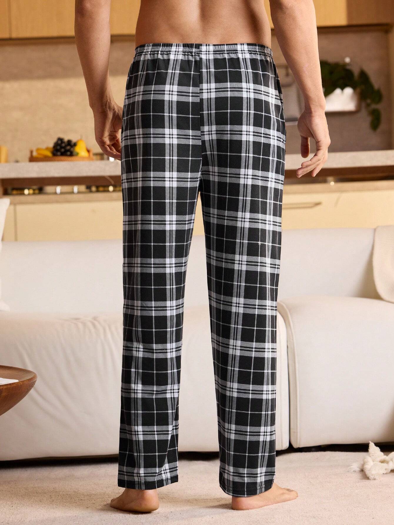 Pantalon de pyjama casual à taille élastique avec poches, à carreaux, pour — vue 4