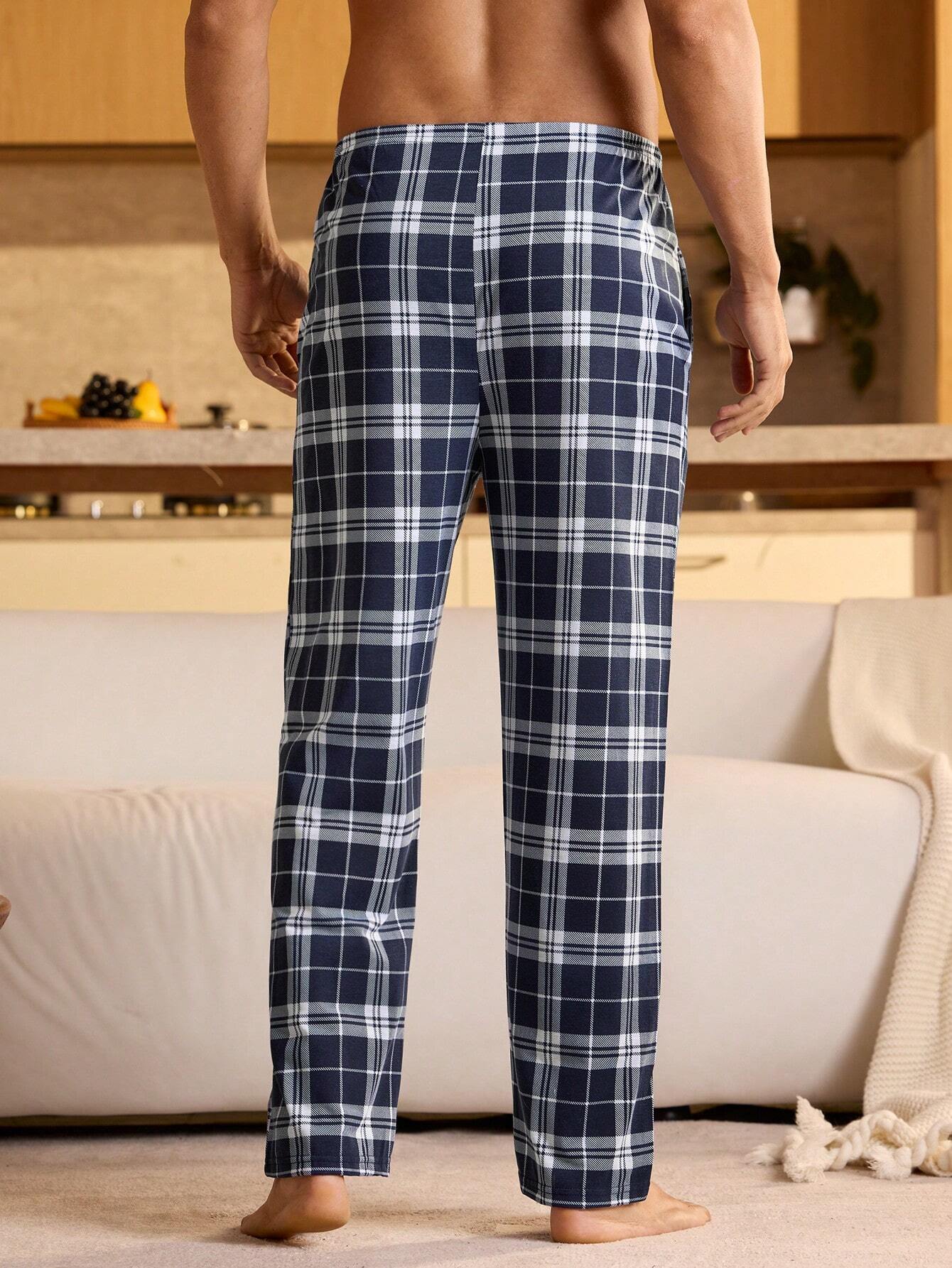 Pantalon de pyjama casual à taille élastique avec poches, à carreaux, pour — vue 6