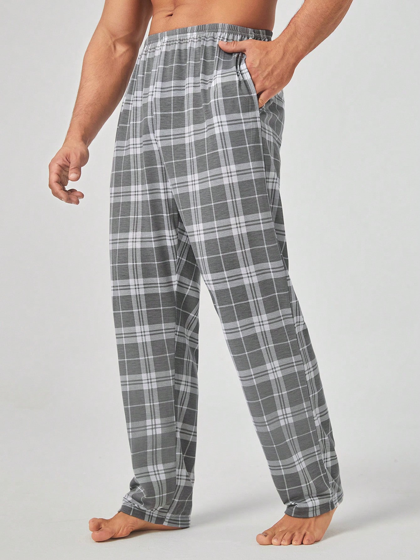 Pantalon de pyjama casual à taille élastique avec poches, à carreaux, pour — vue 2