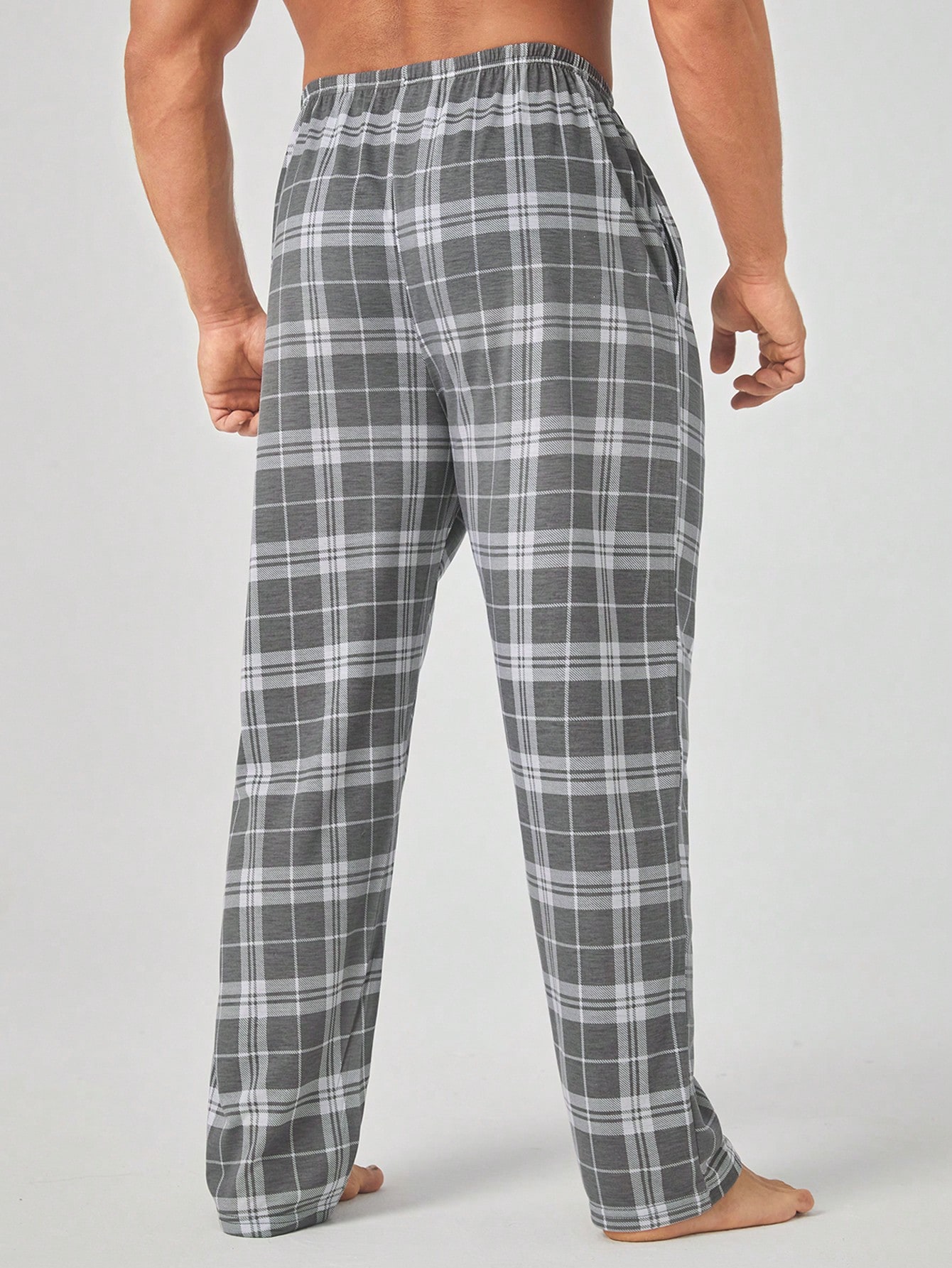 Pantalon de pyjama casual à taille élastique avec poches, à carreaux, pour — vue 5