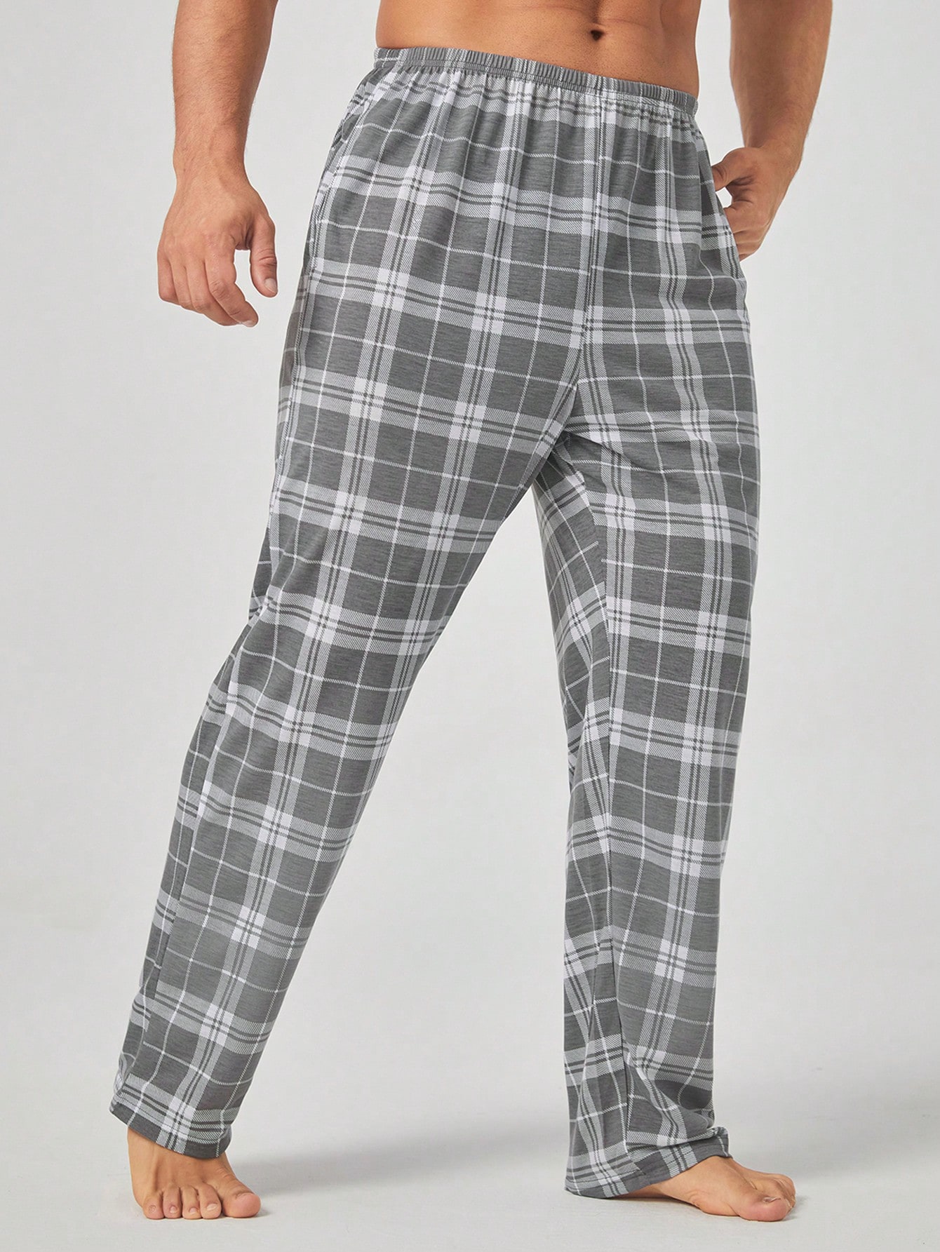 Pantalon de pyjama casual à taille élastique avec poches, à carreaux, pour — vue 8