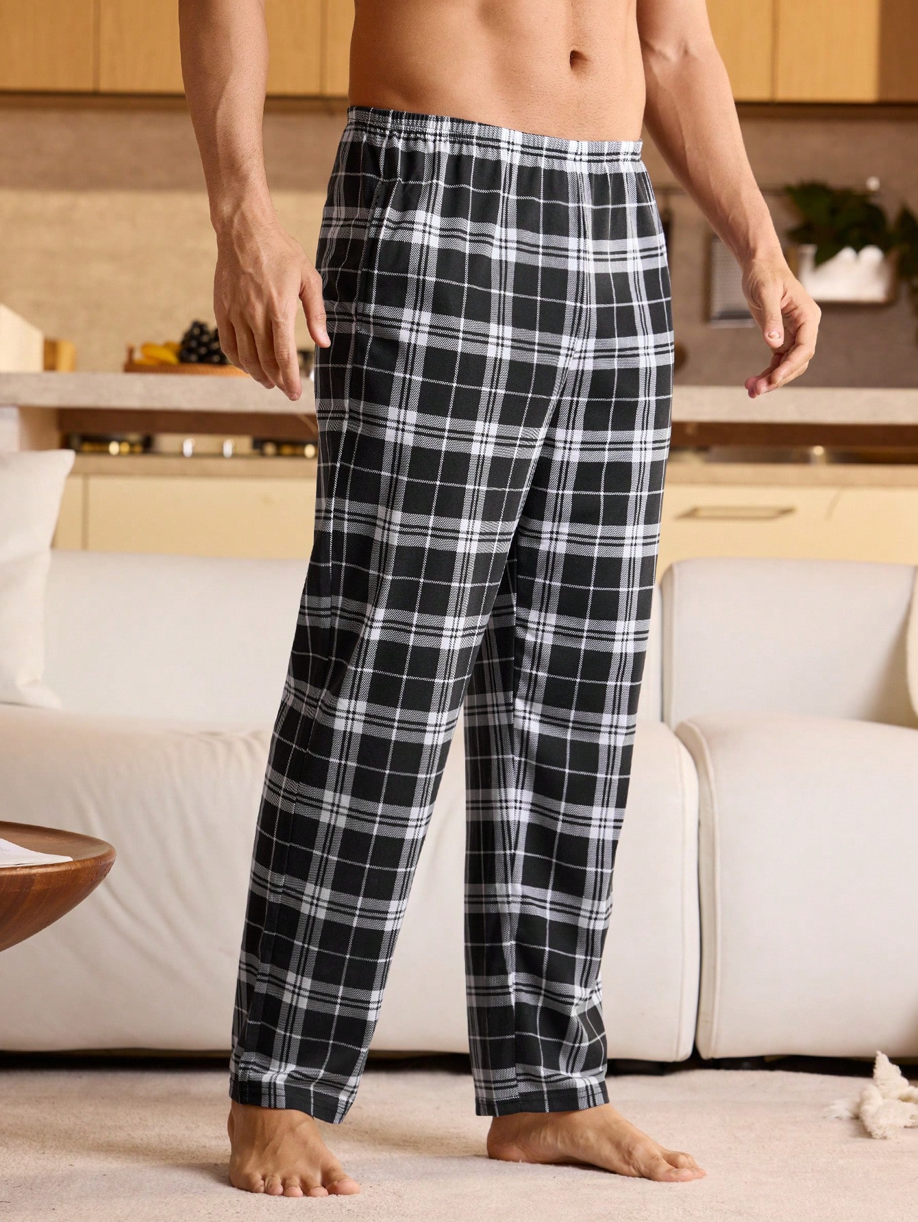 Pantalon de pyjama casual à taille élastique avec poches, à carreaux, pour — vue 10