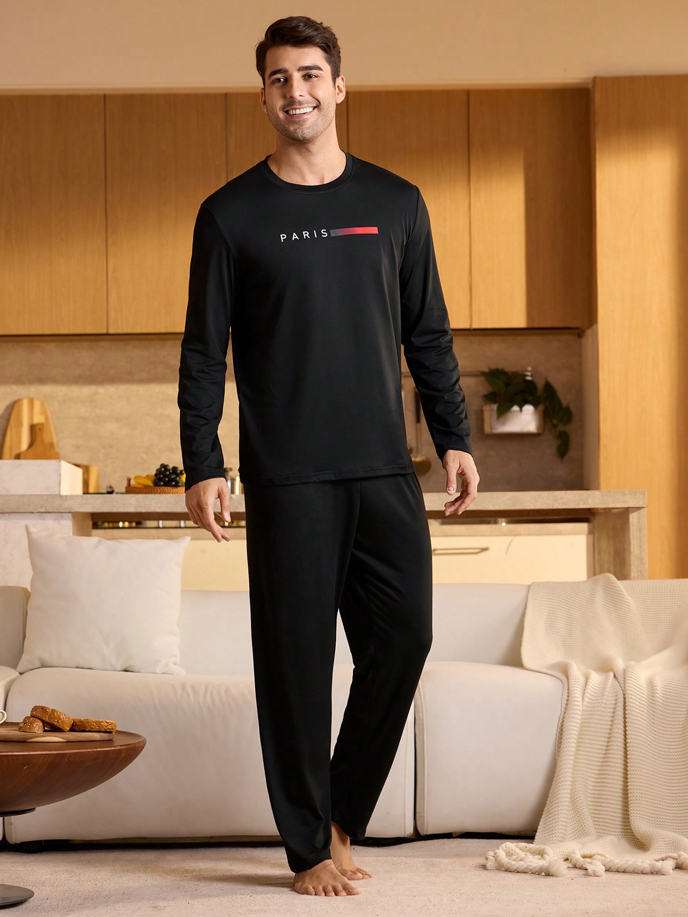 Provexi Provexi Top de loungewear à manches longues avec imprimé lettres pour hommes, — vue 8