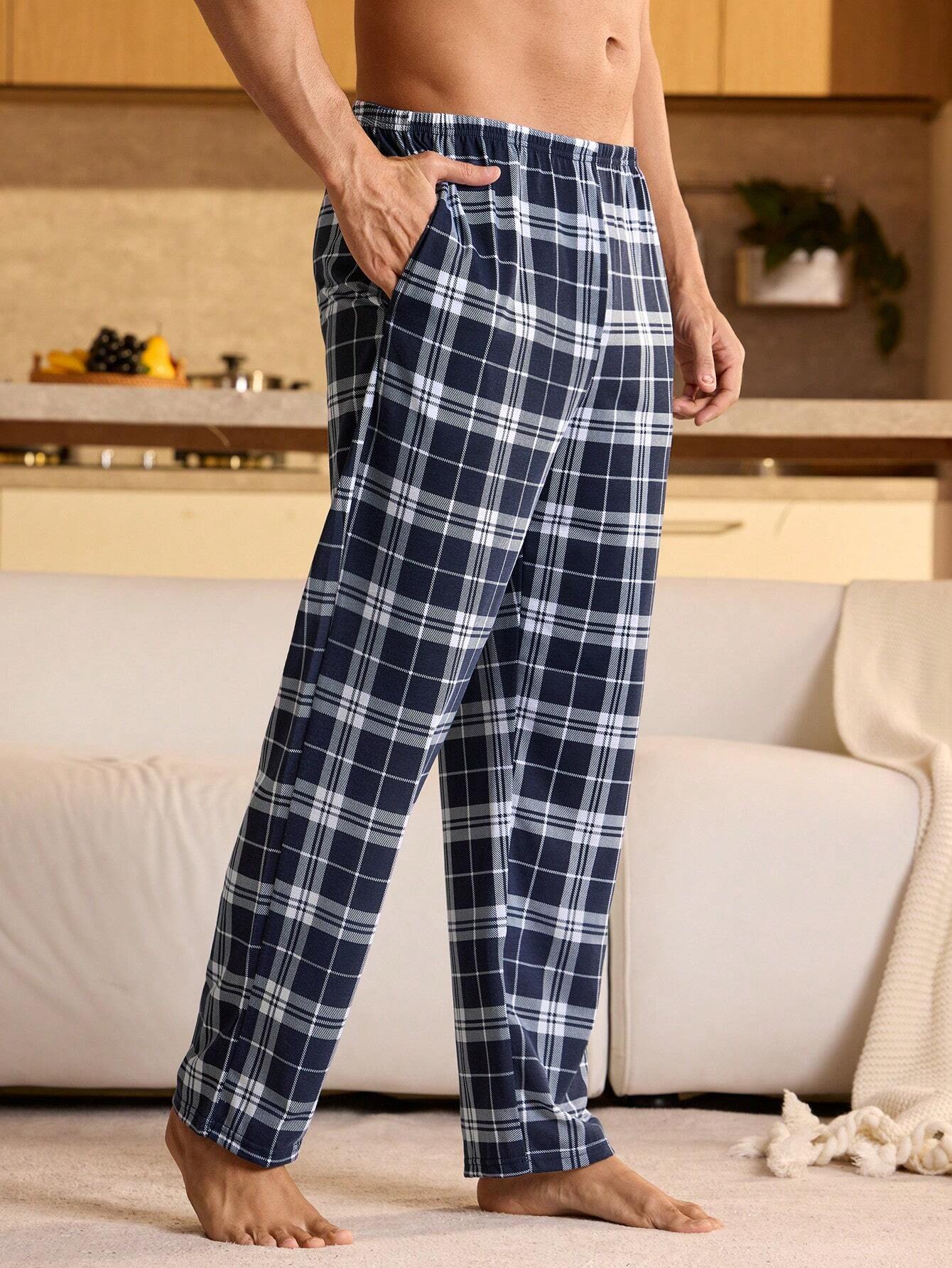 Pantalon de pyjama casual à taille élastique avec poches, à carreaux, pour — vue 12