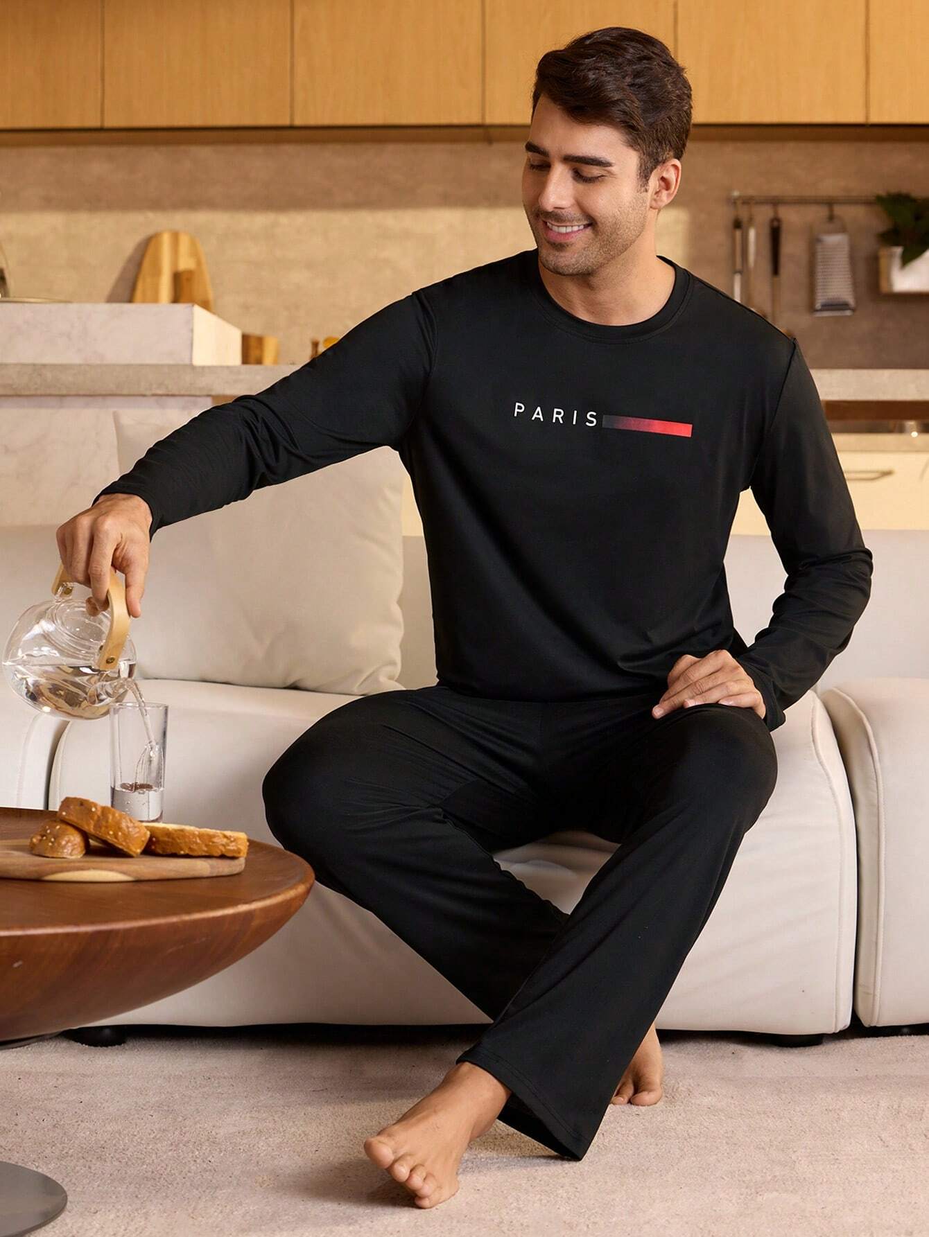 Provexi Provexi Top de loungewear à manches longues avec imprimé lettres pour hommes, — vue 7