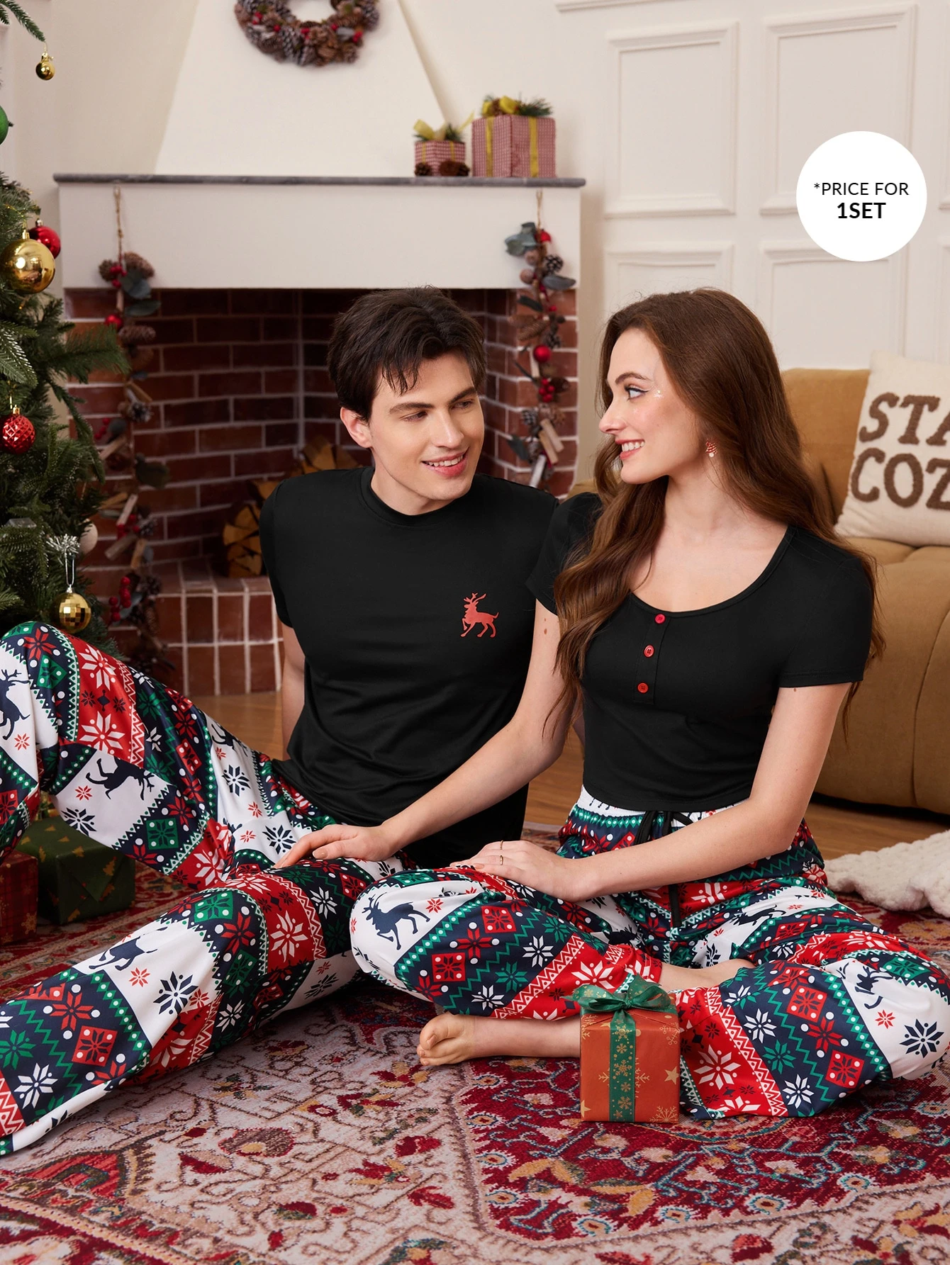 CoupledUp Ensemble de vêtements d'intérieur pour hommes: T-shirt noir à col rond avec — vue 2