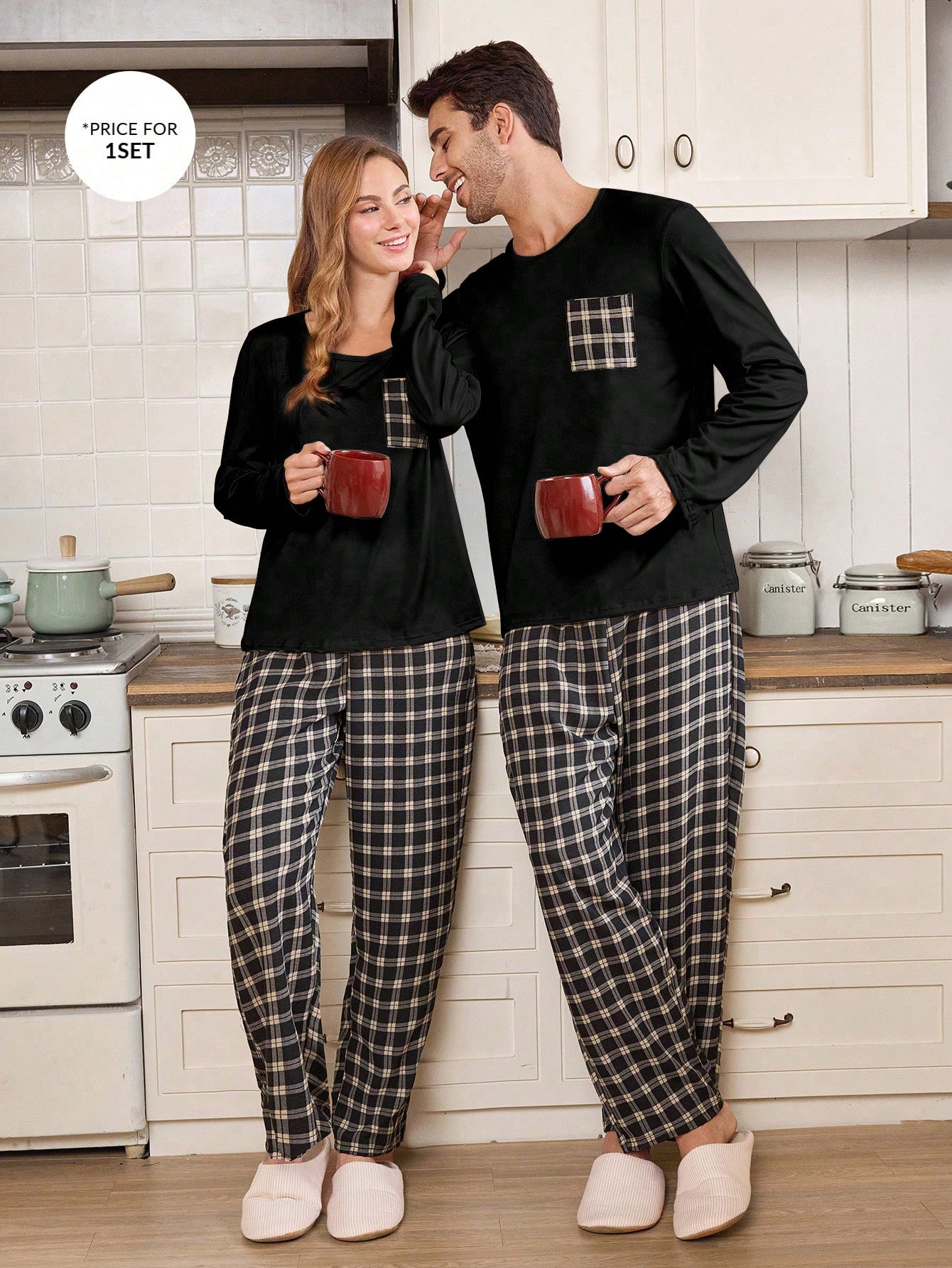 CoupledUp Ensemble de pyjama col rond à manches longues à carreaux pour hommes. Pyjama à — vue 2