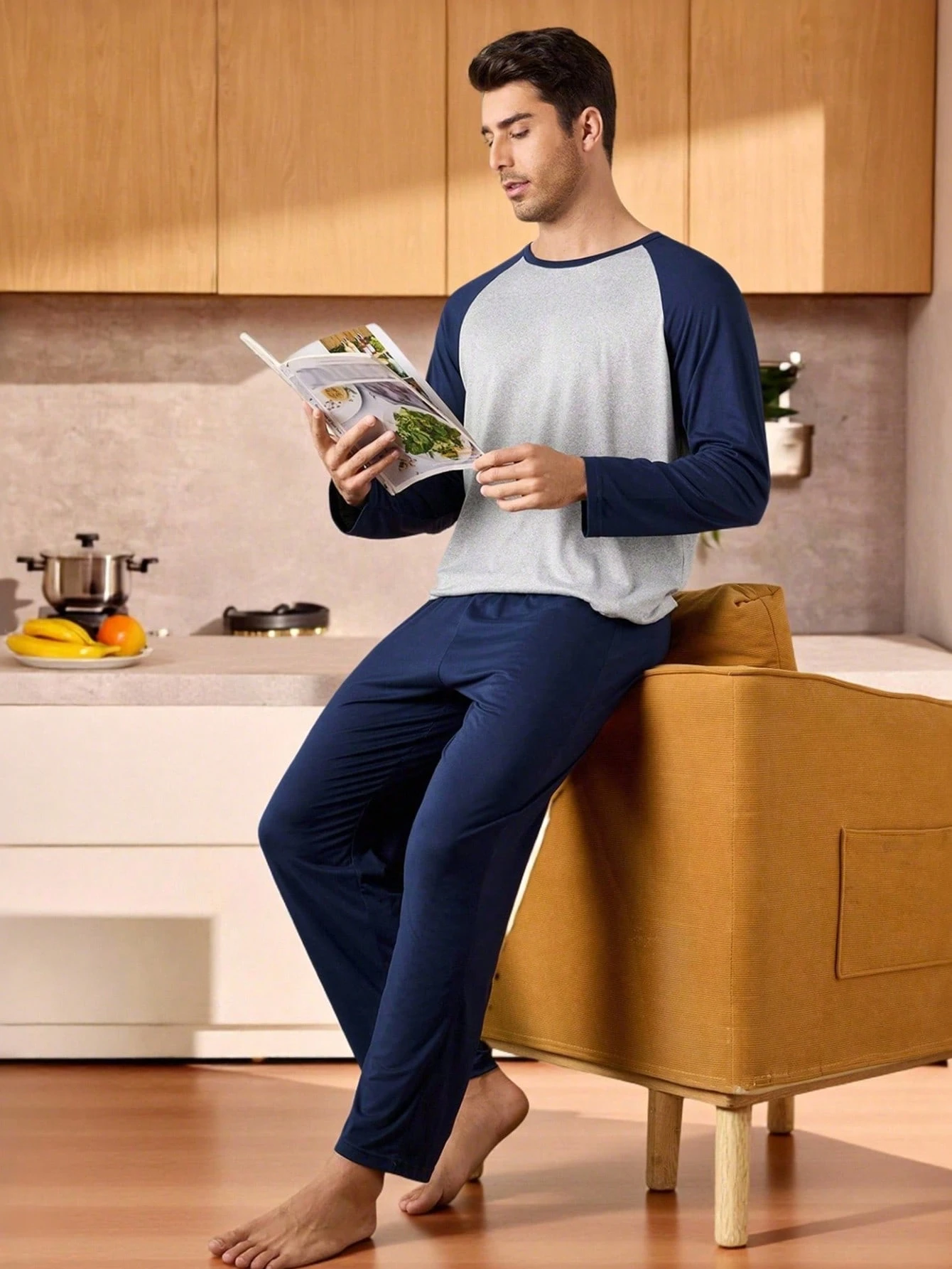 Provexi Provexi 2 pièces Ensemble pyjama homme avec Top à manches longues et pantalon,