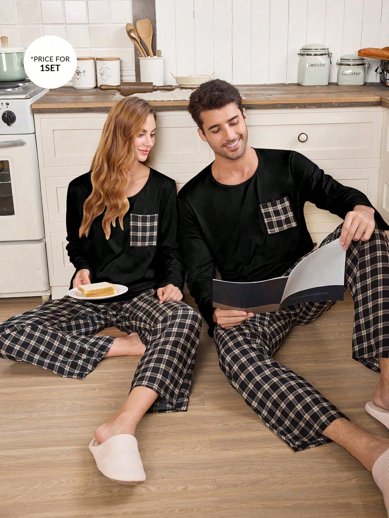 CoupledUp Ensemble de pyjama col rond à manches longues à carreaux pour hommes. Pyjama à — vue 6