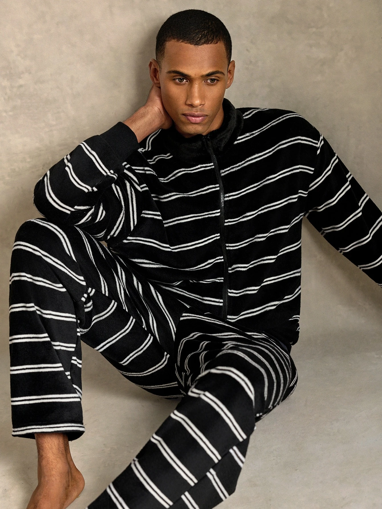 EverLounge Ensemble de vêtements de détente décontractés pour hommes en peluche rayée