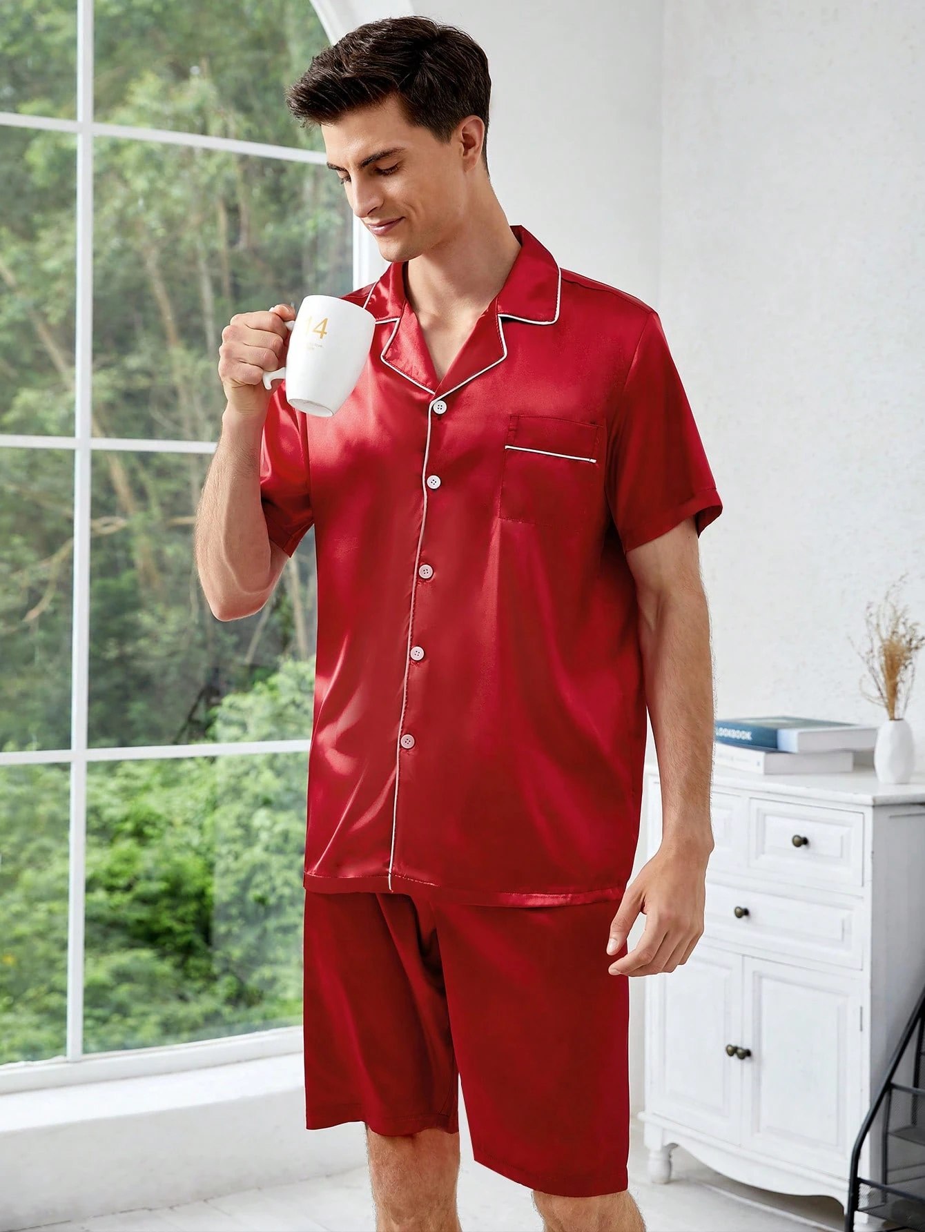 EverLounge Ensemble de pyjama / ensemble de pyjama avec lien en satin et appliqué de — vue 3